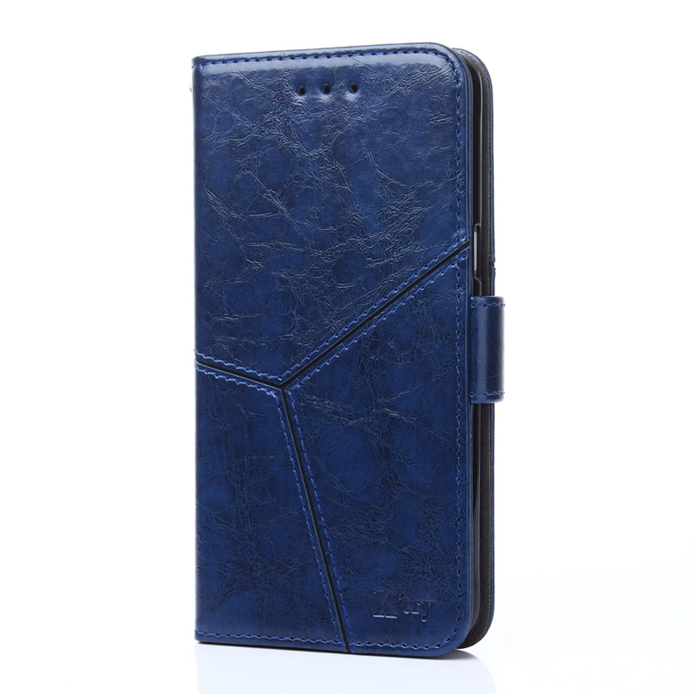 

Wallet Stand Design Geometric Splicing Leather Phone Cover for Samsung Galaxy A12 - Blue, Galaxy A12