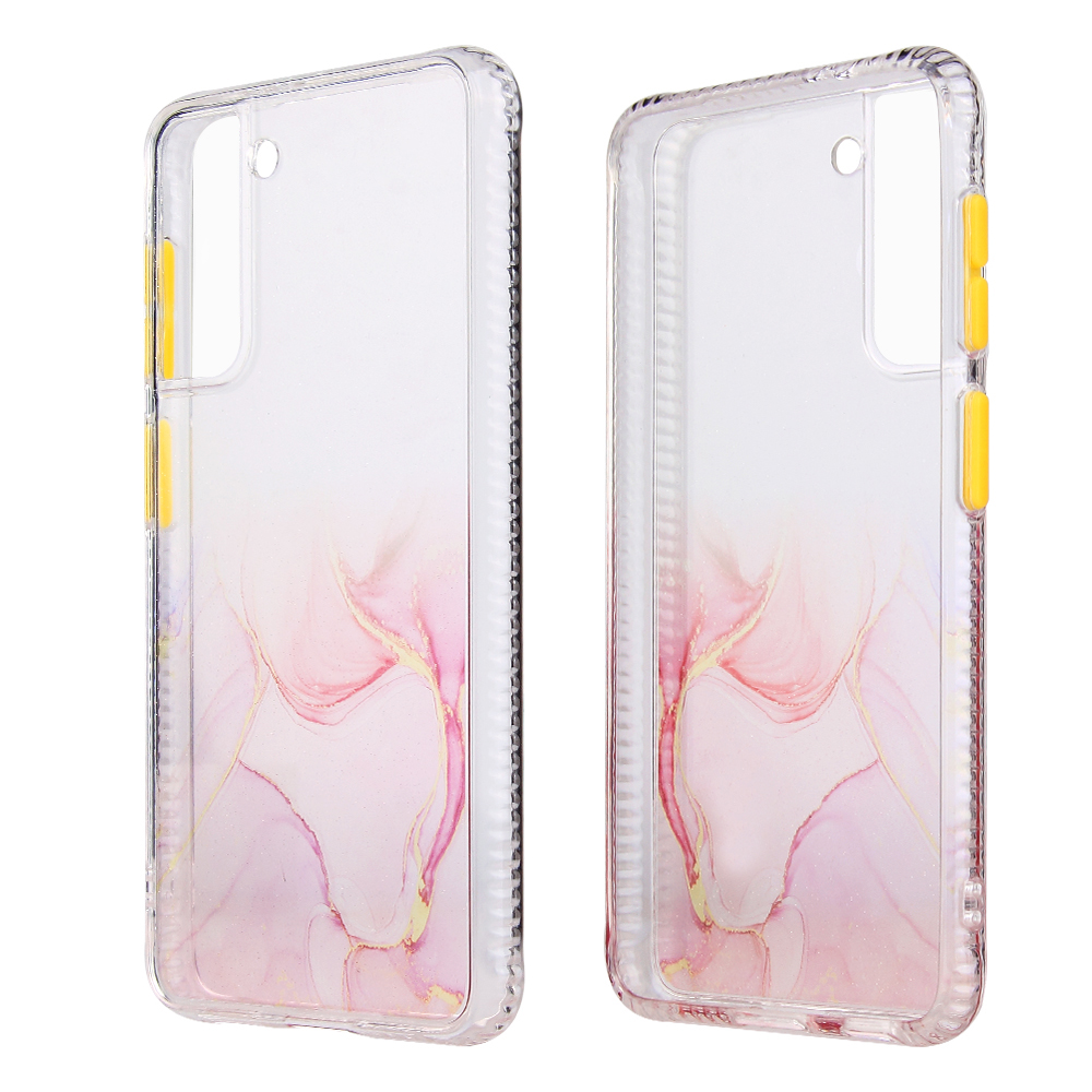 

For Samsung Galaxy S21+ 5G Marble Pattern TPU + Acrylic Combo Back Shell - Pink, Samsung Galaxy S21+