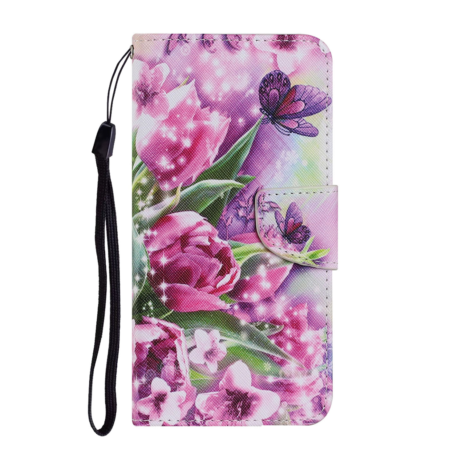 

Pattern Printing TPU + PU Leather Wallet Stand Phone Case with Lanyard for Samsung Galaxy S21+ 5G - Flower, Samsung Galaxy S21+