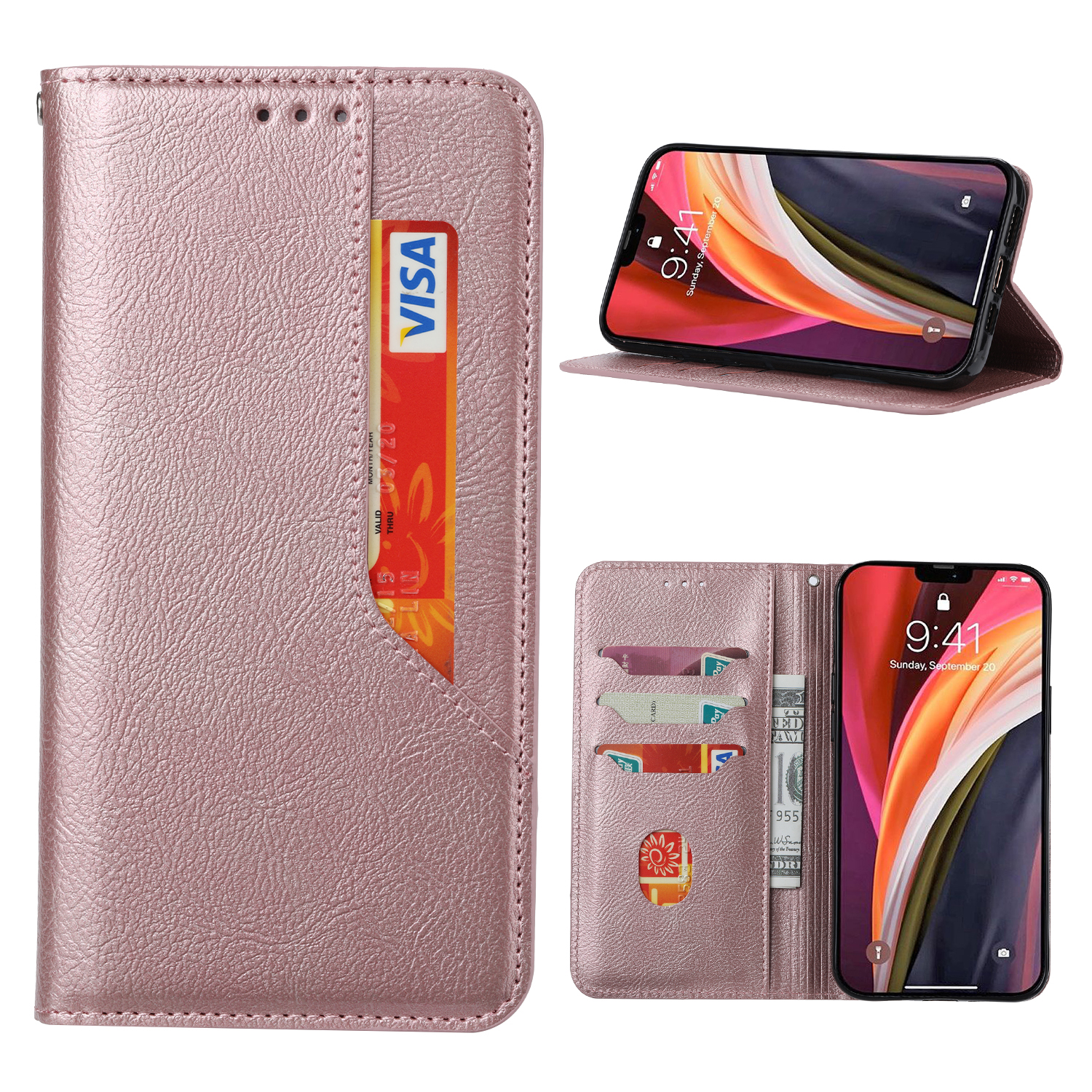 

Auto-absorbed Leather Wallet Stand Protective Cover for Samsung Galaxy S21 Ultra 5G - Rose Gold, Galaxy S21 Ultra 5G