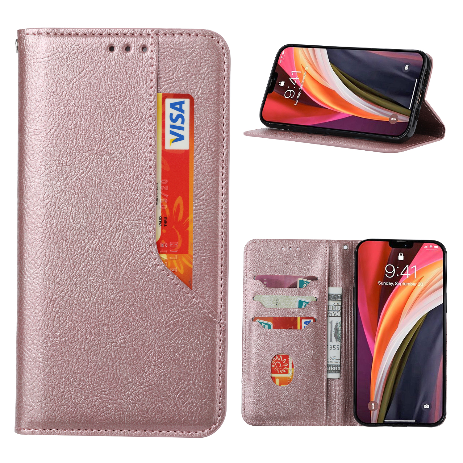 

Auto-absorbed Leather Wallet Stand Protective Cover for Samsung Galaxy S21 5G - Rose Gold, Galaxy S21 5G