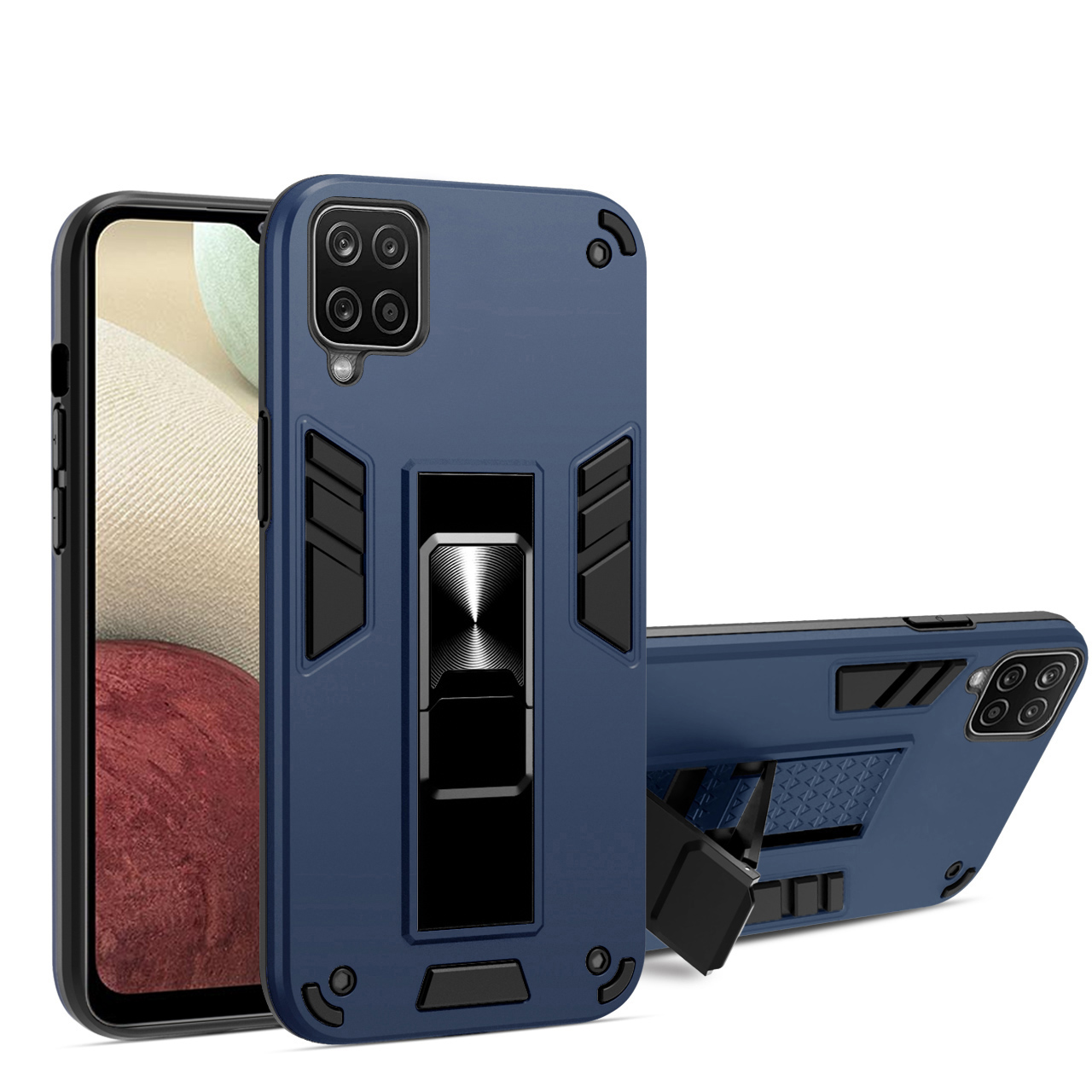 

Hidden Bracket TPU + PC Phone Case [Built-in Magnetic Metal Sheet] for Samsung Galaxy A12 - Blue, Galaxy A12