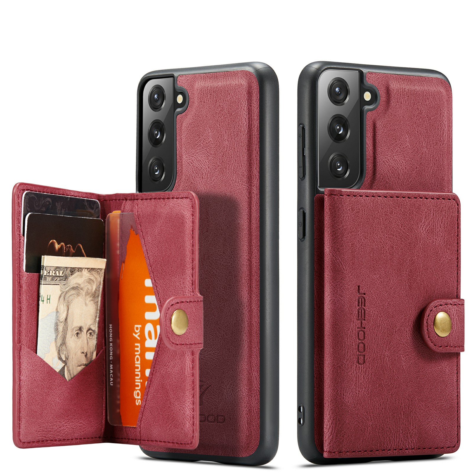 

JEEHOOD Detachable 2 in 1 Leather Coated TPU Case with Magnetic Wallet Design for Samsung Galaxy S21 Plus 5G - Red, Samsung Galaxy S21+