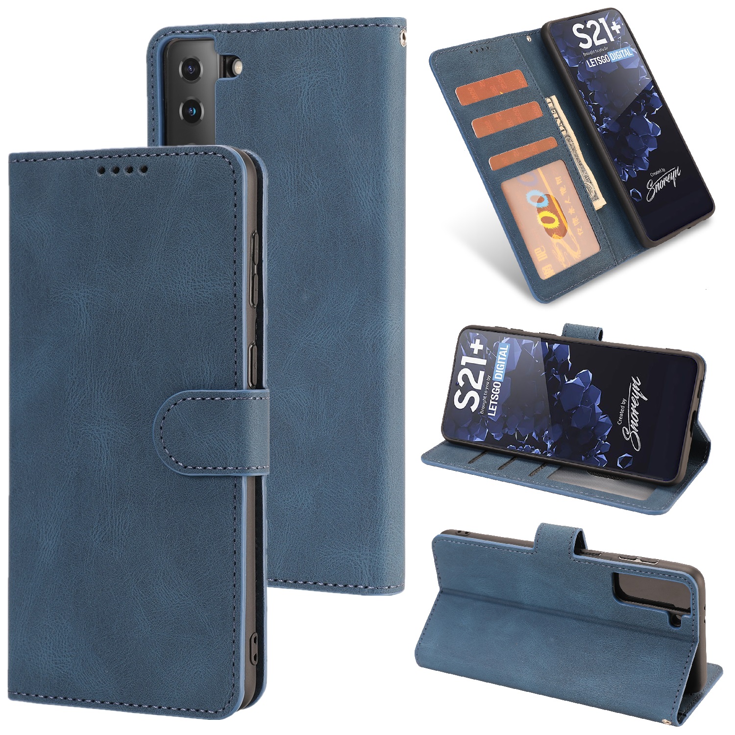 

Fantasy Classic Leather Wallet Phone Case with Stand for Samsung Galaxy S21 4G/5G - Blue, Galaxy S21 5G