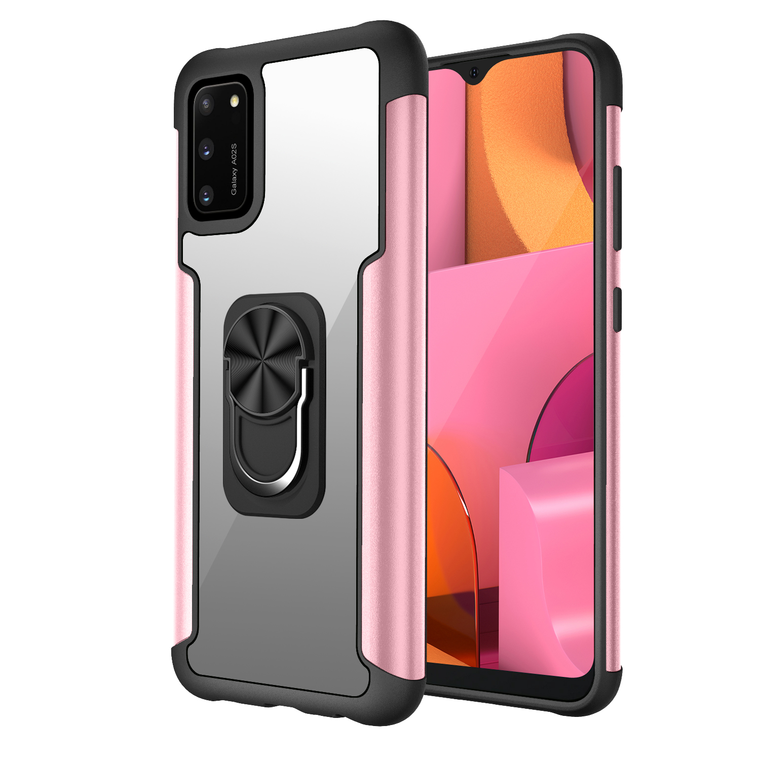 

Finger Ring Kickstand PC+TPU Hybrid Phone Case with Built-in Magnetic Sheet Design for Samsung Galaxy A02s (164.2x75.9x9.1mm) - Rose Gold, Galaxy A02s (164.2x75.9x9.1mm)