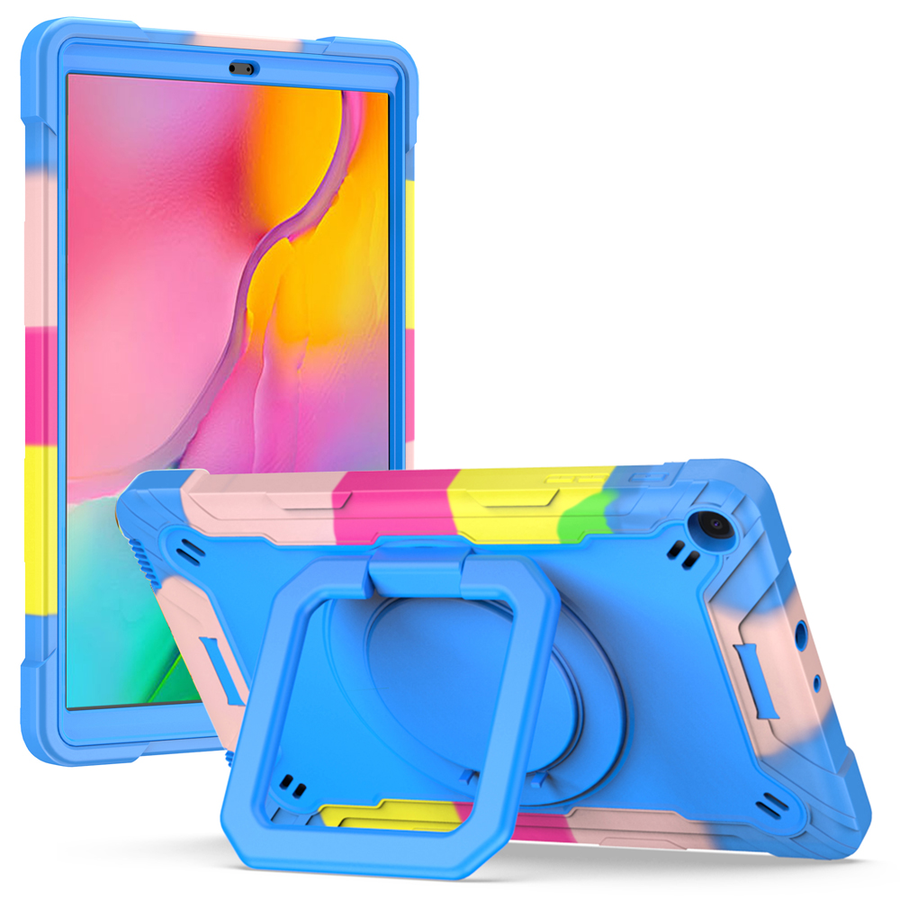 

Rotating Kickstand Design PC and Silicone Tablet Case with Shoulder Strap for Samsung Galaxy Tab A 10.1 (2019) T515 - Rainbow/Blue, Galaxy Tab A 10.1 (2019)