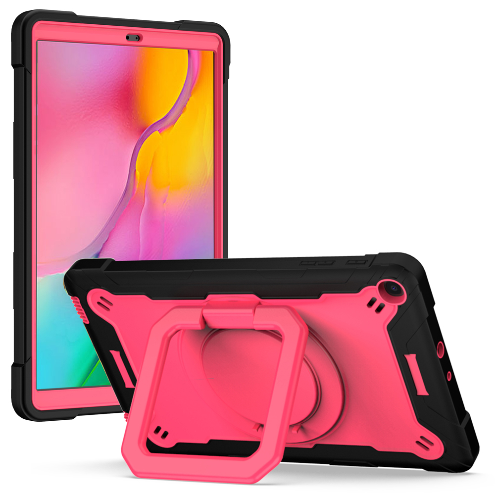 

Rotating Kickstand Design PC and Silicone Tablet Case with Shoulder Strap for Samsung Galaxy Tab A 10.1 (2019) T515 - Black/Rose Red, Galaxy Tab A 10.1 (2019)