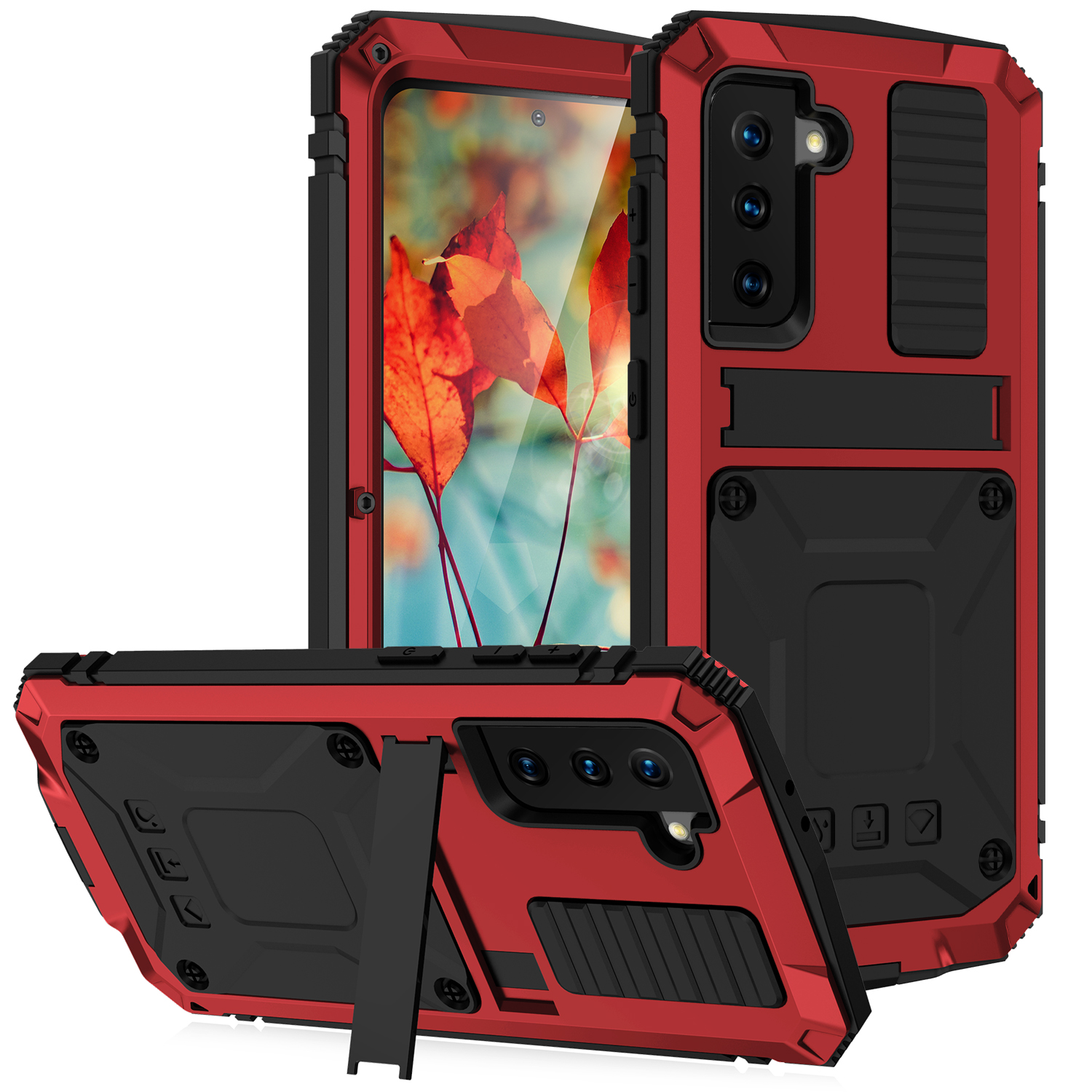 

Ударозащитный Пылезащитный Kickstand TPU + Металлический Защитный Чехол Крышка Изготовления Корпуса Для Samsung Galaxy S21 + 5G - Красный, Samsung Galaxy S21+