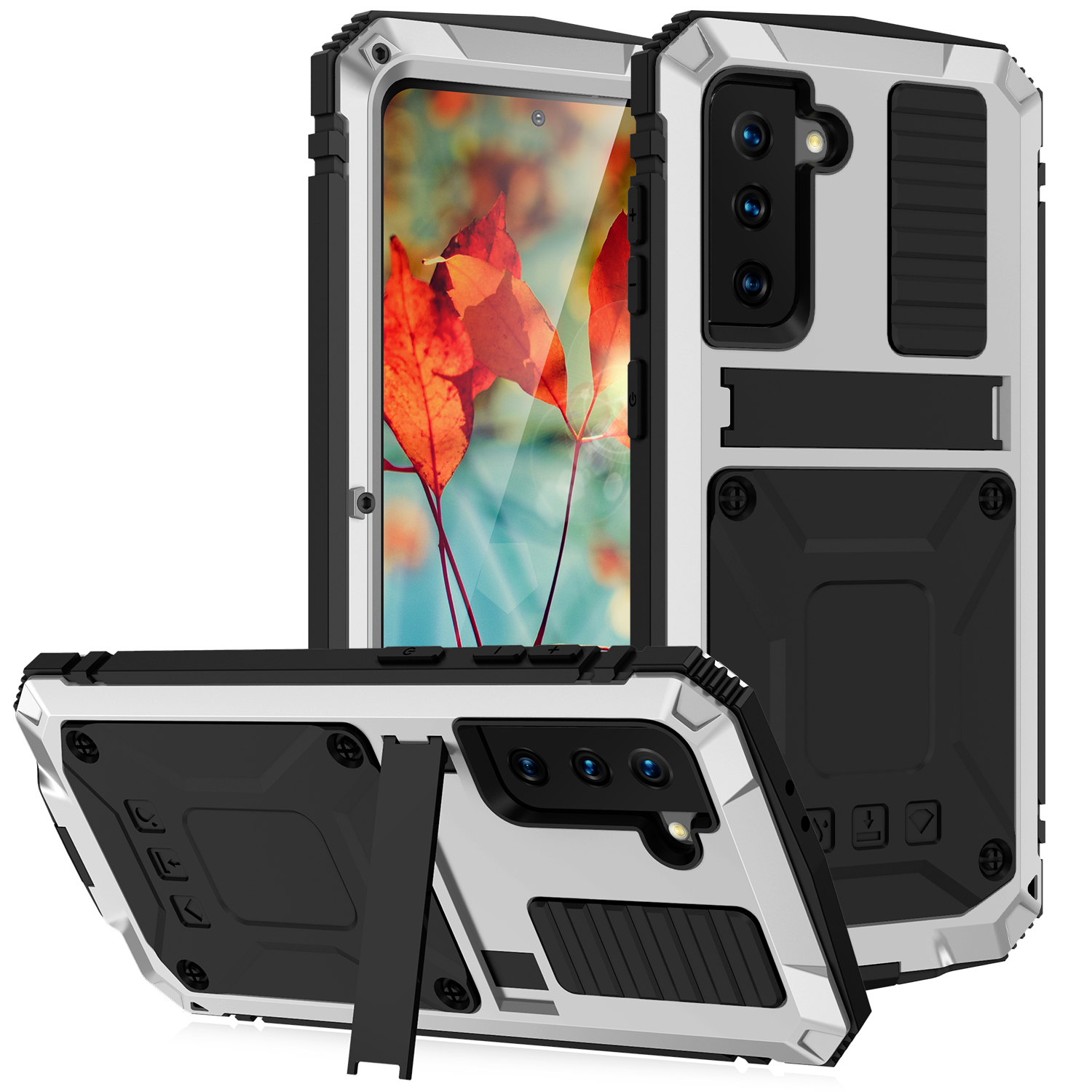 

Ударозащитный Пыленепроницаемый Kickstand TPU + Металлическая Защитная Крышка Для Samsung Galaxy S21 5G Kickstand Shell - Серебро, Galaxy S21 5G