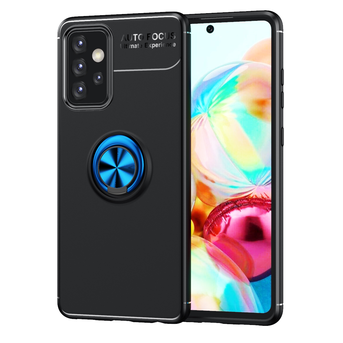 

Built-in Magnetic Sheet Design Phone Case TPU Cover with Ring Shape Kickstand for Samsung Galaxy A72 4G/5G - Black / Blue, Galaxy A72 5G