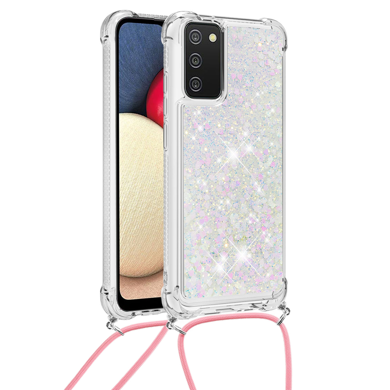 

Quicksand Design TPU Phone Shell Case with Adjustable Shoulder Strap for Samsung Galaxy A02s (166.5x75.9x9.2mm) - Silver, Galaxy A02s (166.5x75.9x9.2mm)