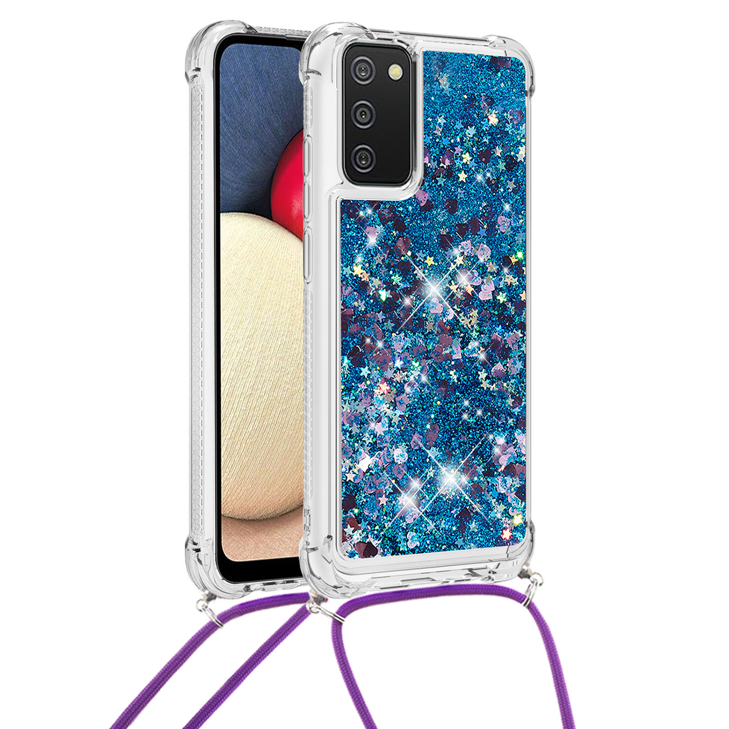 

Quicksand Design TPU Телефон Корпус С Регулируемым Плечевым Ремешком Для Samsung Galaxy A02S (166.5x75.9x9.2mm) - Синий, Galaxy A02s (166.5x75.9x9.2mm)