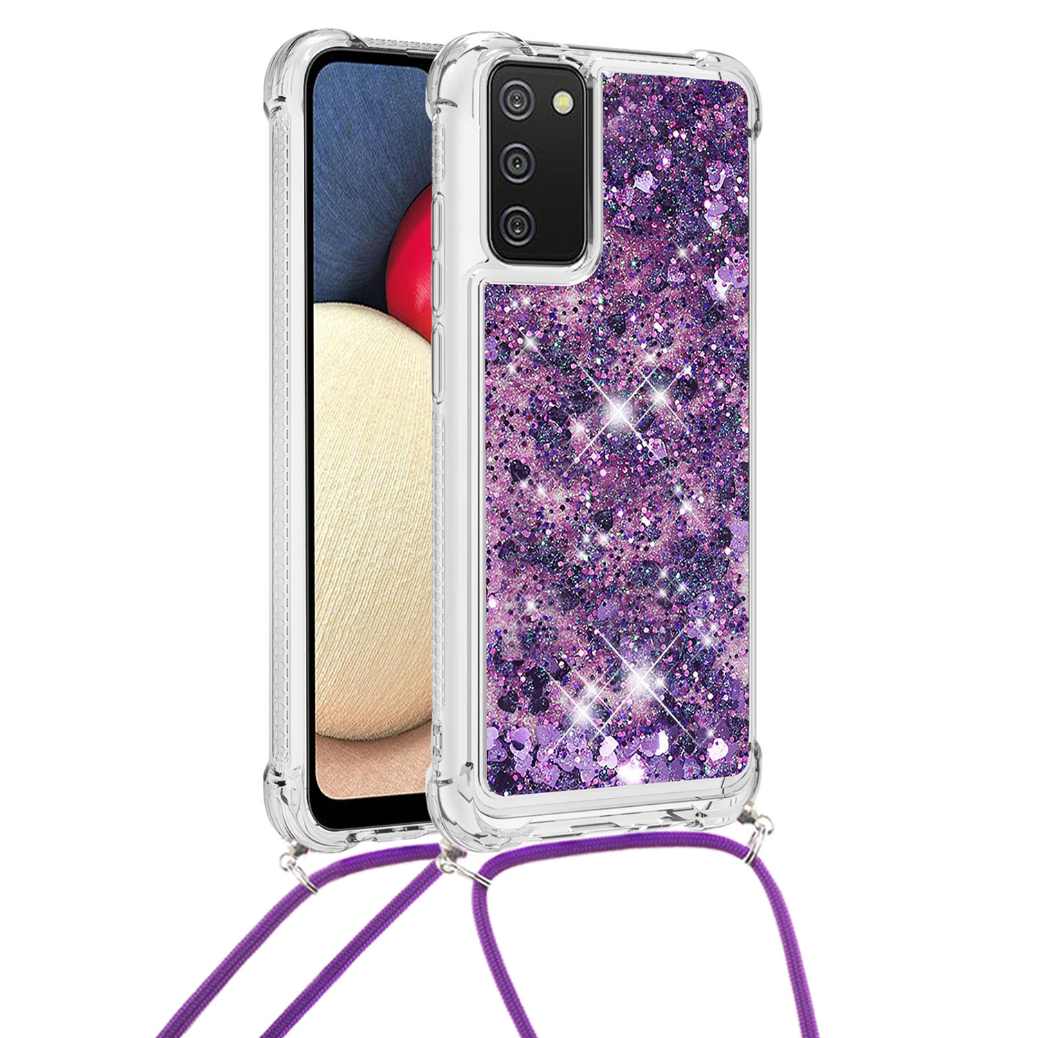 

Quicksand Design TPU Телефон Корпус С Регулируемым Плечевым Ремешком Для Samsung Galaxy A02S (166.5x75.9x9.2mm) - Фиолетовый, Galaxy A02s (166.5x75.9x9.2mm)