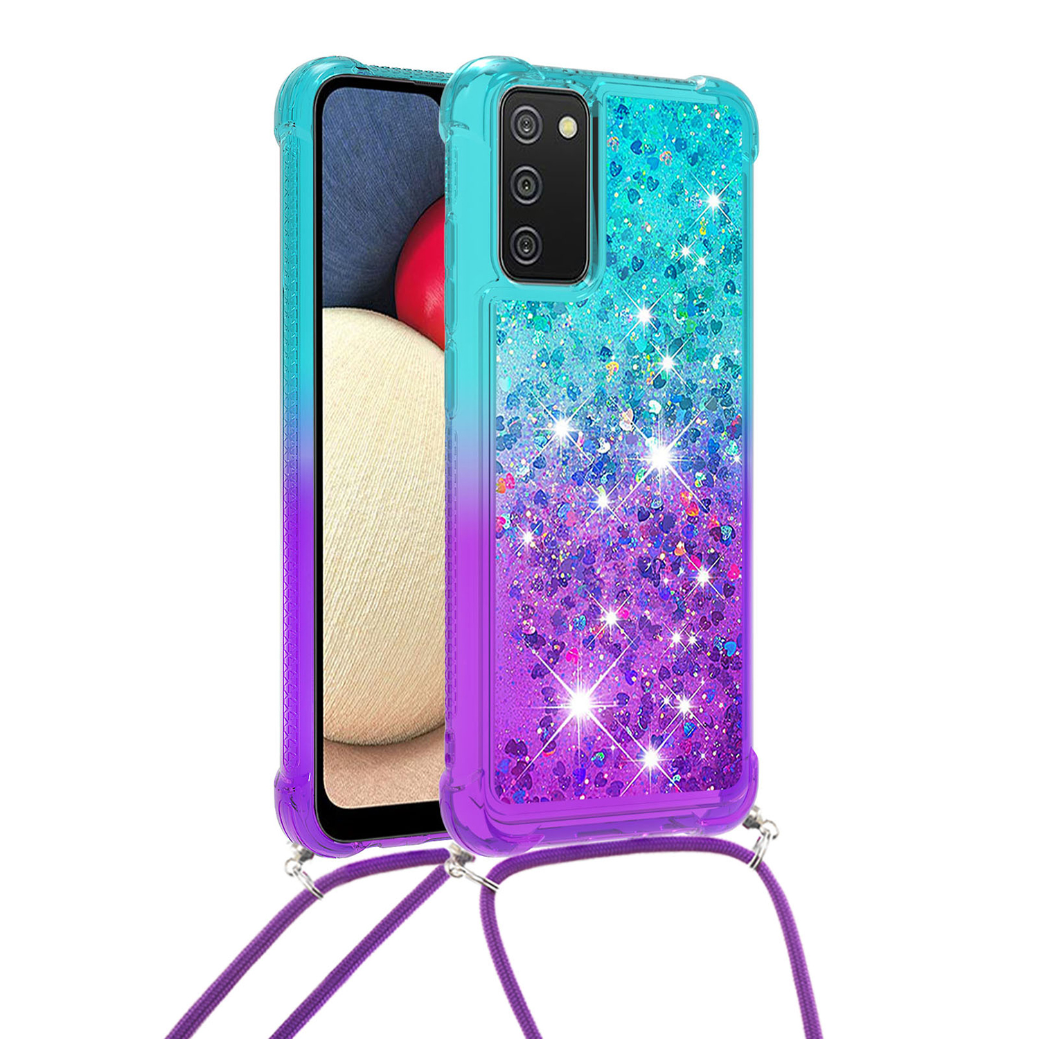 

Shockproof Gradient Quicksand with Hanging Rope for Samsung Galaxy A02s (164.2x75.9x9.1mm) / Galaxy A02s (166.5x75.9x9.2mm) - Baby Blue/Purple, Galaxy A02s (164.2x75.9x9.1mm)