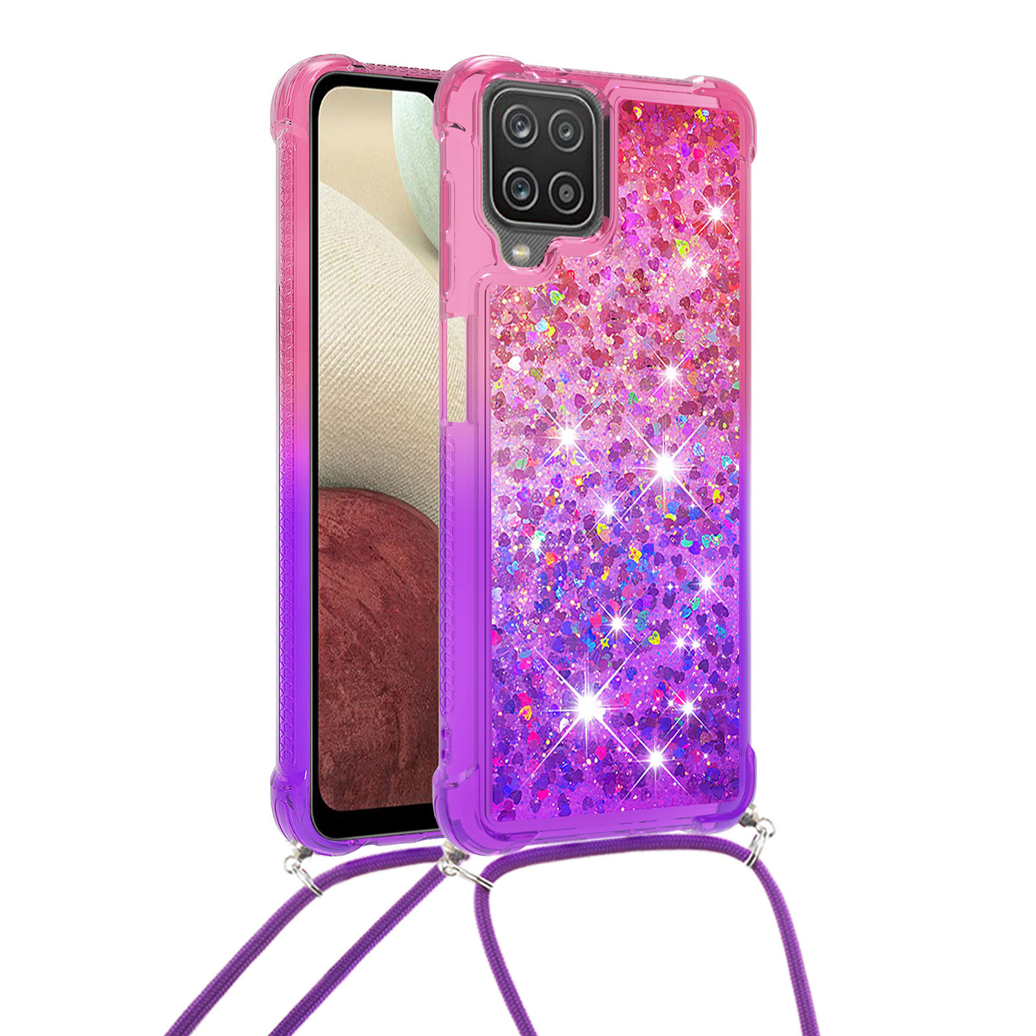 

Shockproof Gradient Quicksand with Hanging Rope for Samsung Galaxy A12/M12 - Pink/Purple, Galaxy A12