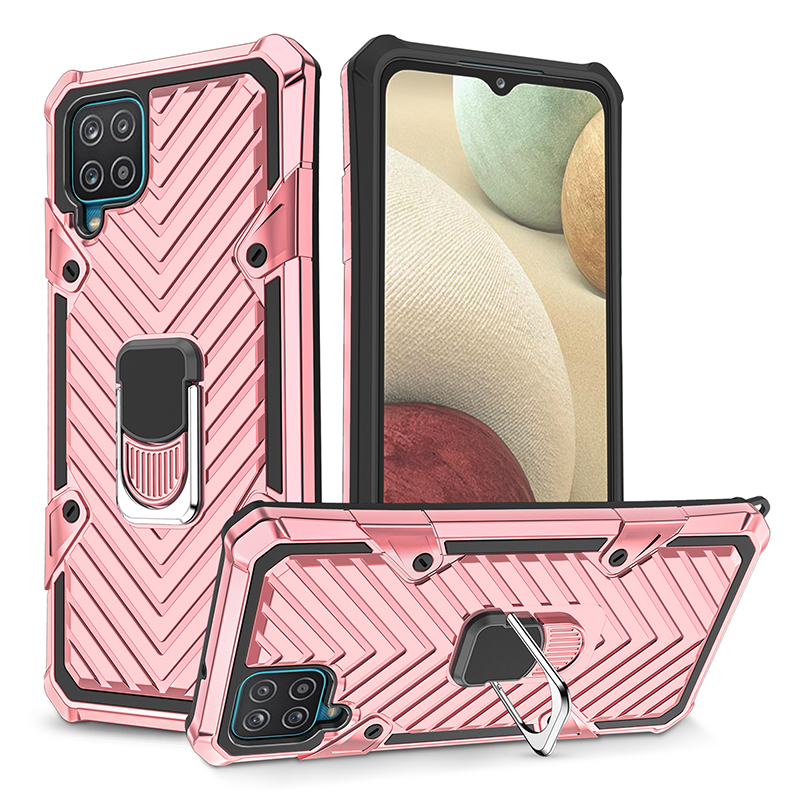 

PC + TPU + Metal Hybrid Phone Protective Shell with Rotatable Finger Ring Kickstand for Samsung Galaxy A12 - Rose Gold, Galaxy A12