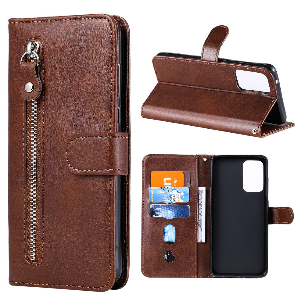 

Zipper Pocket Wallet Leather Stand Phone Case for Samsung Galaxy A72 5G/A72 4G - Brown, Galaxy A72 5G
