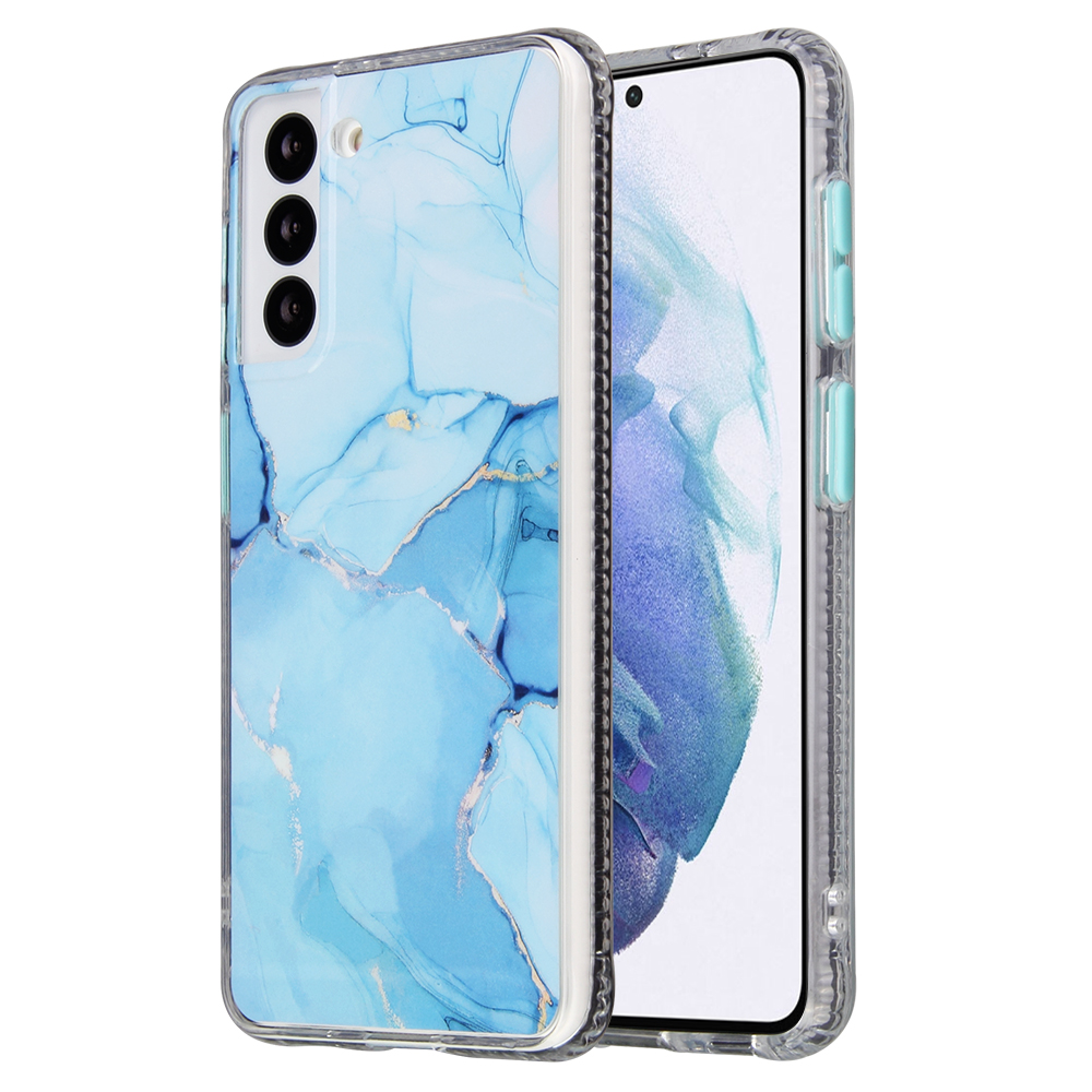 

Для Samsung Galaxy S21 5G Цветные Глазури Мраморные Шаблон ПК Назад + TPU - Синий, Galaxy S21 5G