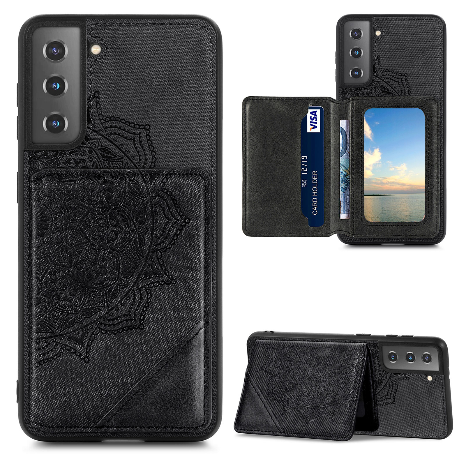 

Мандала Цветочный Рисунок PU Кожа+ Tpu Flip Wallet Case Для Samsung Galaxy S21+ 5G - Черный, Galaxy S21+ 5G