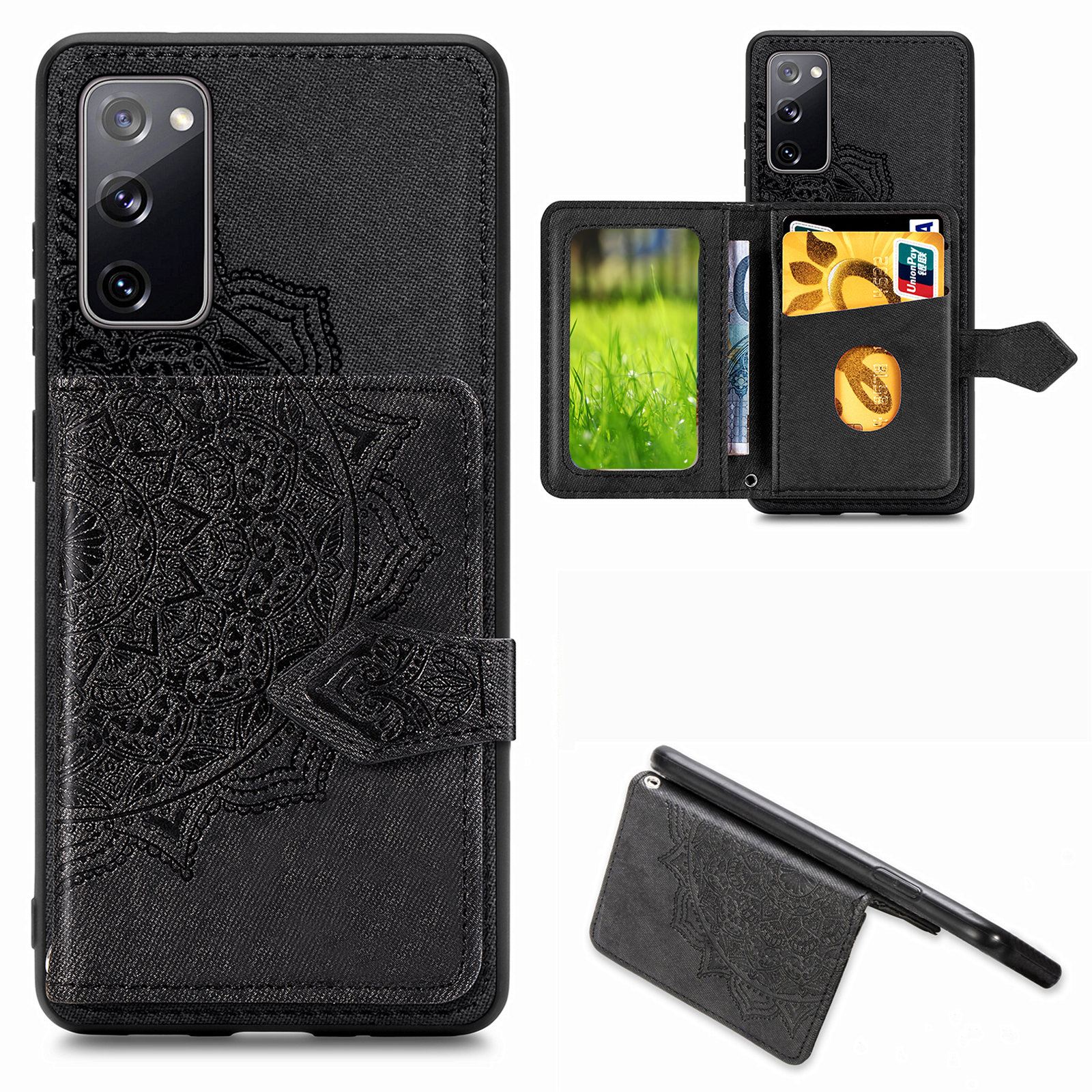 

Card Plot Design PU Кожаное Покрытие TPU Телефон Чехол С Китечком И Ремешком Для Samsung Galaxy S20 FE / S20 Вентиляционная Версия / S20 Fe 5G / S20 Вентиляционная Версия 5G - Чернить, Galaxy S20 FE 2022