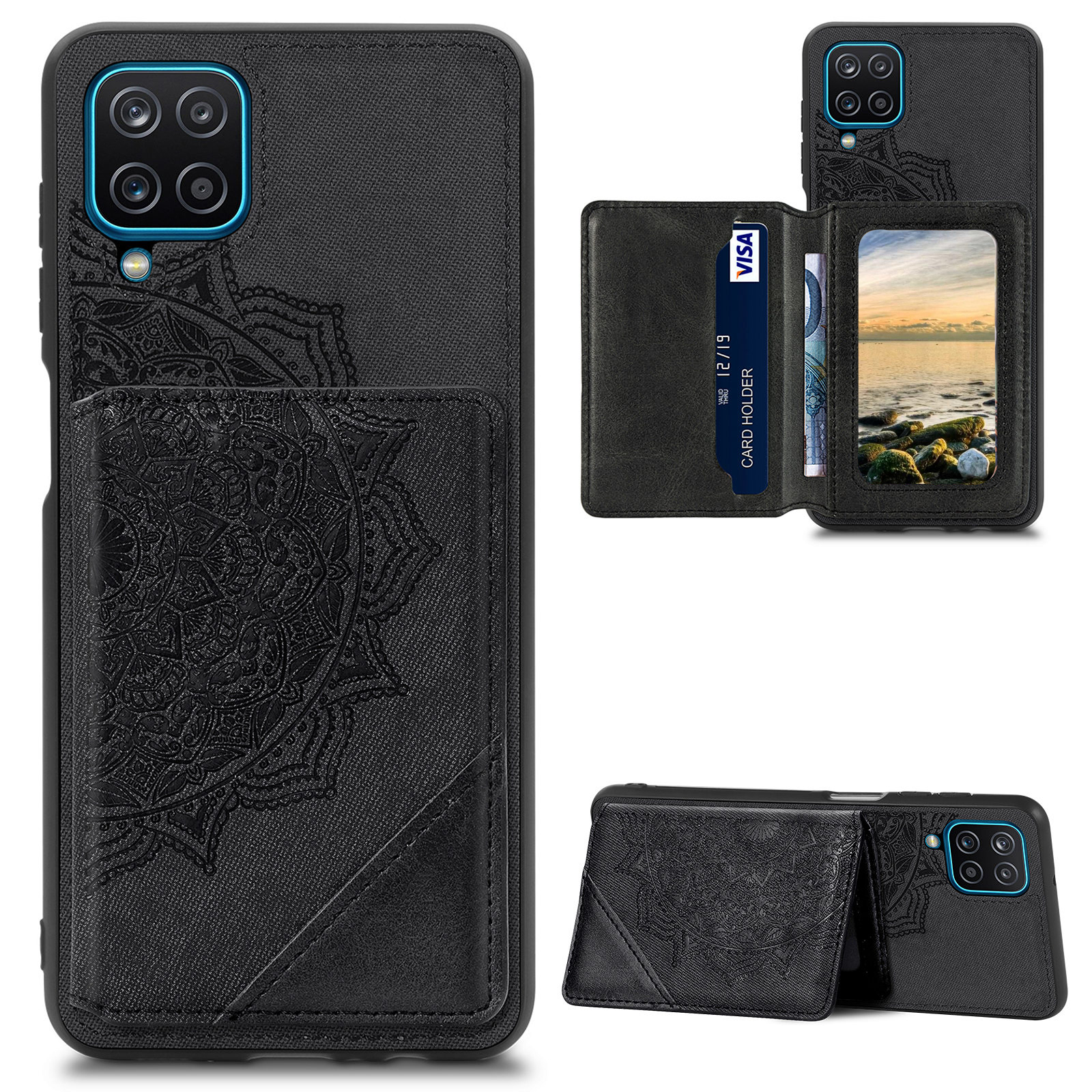 

Mandala Flower Pattern PU Leather+TPU Flip Wallet Phone Case for Samsung Galaxy A12 - Black, Galaxy A12