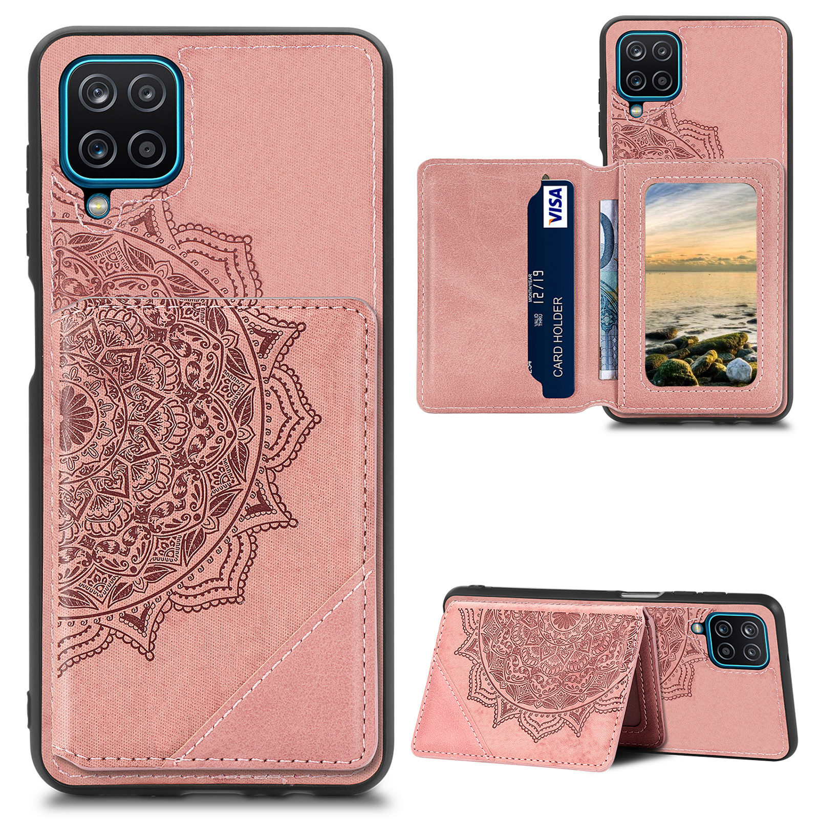 

Мандала Цветочный Рисунок PU Кожа+tpu Flip Wallet Case Для Samsung Galaxy A12 - Розовый, Galaxy A12