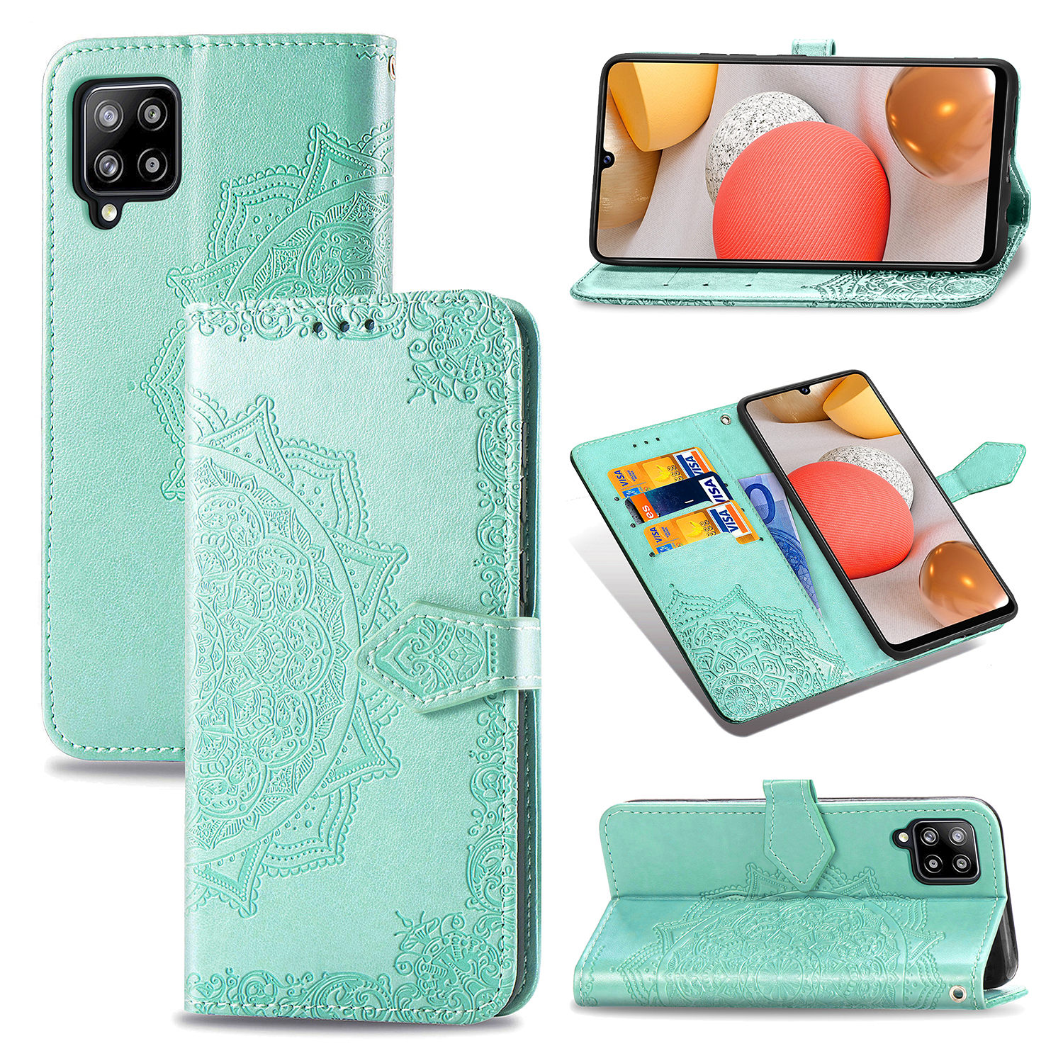 

Выблестроенная Мандала Цветок PU Кожаный Кожаный Корпус Корпуса Для Samsung Galaxy A42 5G - Зеленый, Galaxy A42 5G