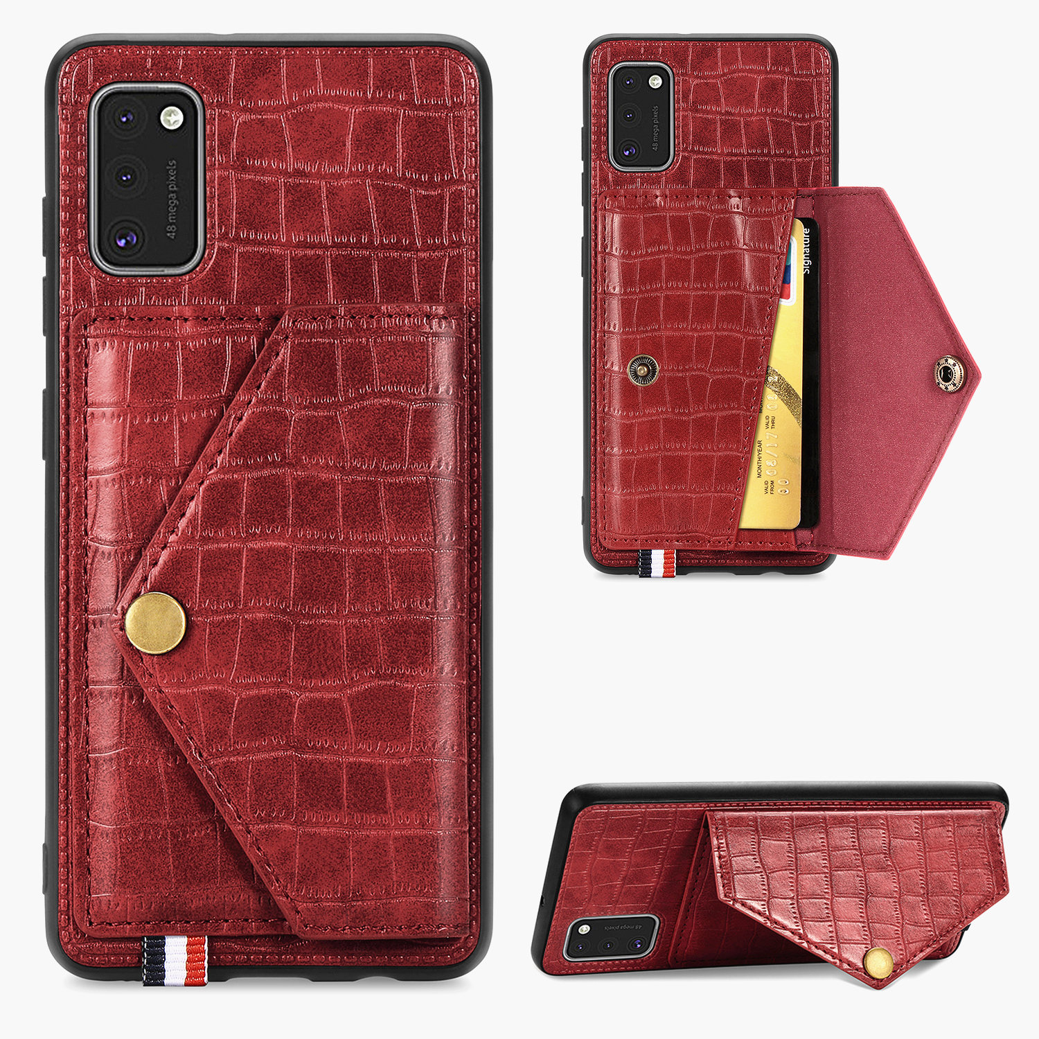 

Crocodile Texture Card Holder Stand PU Leather Coated TPU Cover for Samsung Galaxy A41 (Global Version) - Red, Galaxy A41 (Global Version)