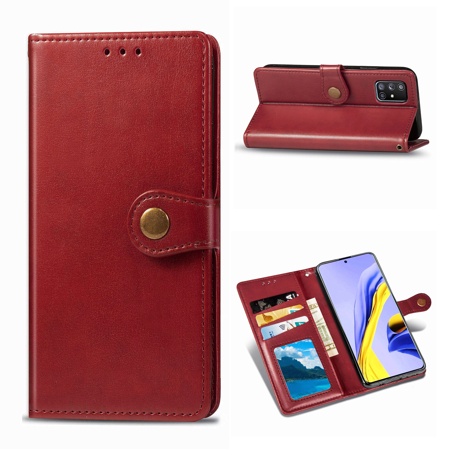 

Solid Color Leather Phone Case Shell with Wallet Stand Design for Samsung Galaxy A51 5G SM-A516 - Red, Galaxy A51 5G