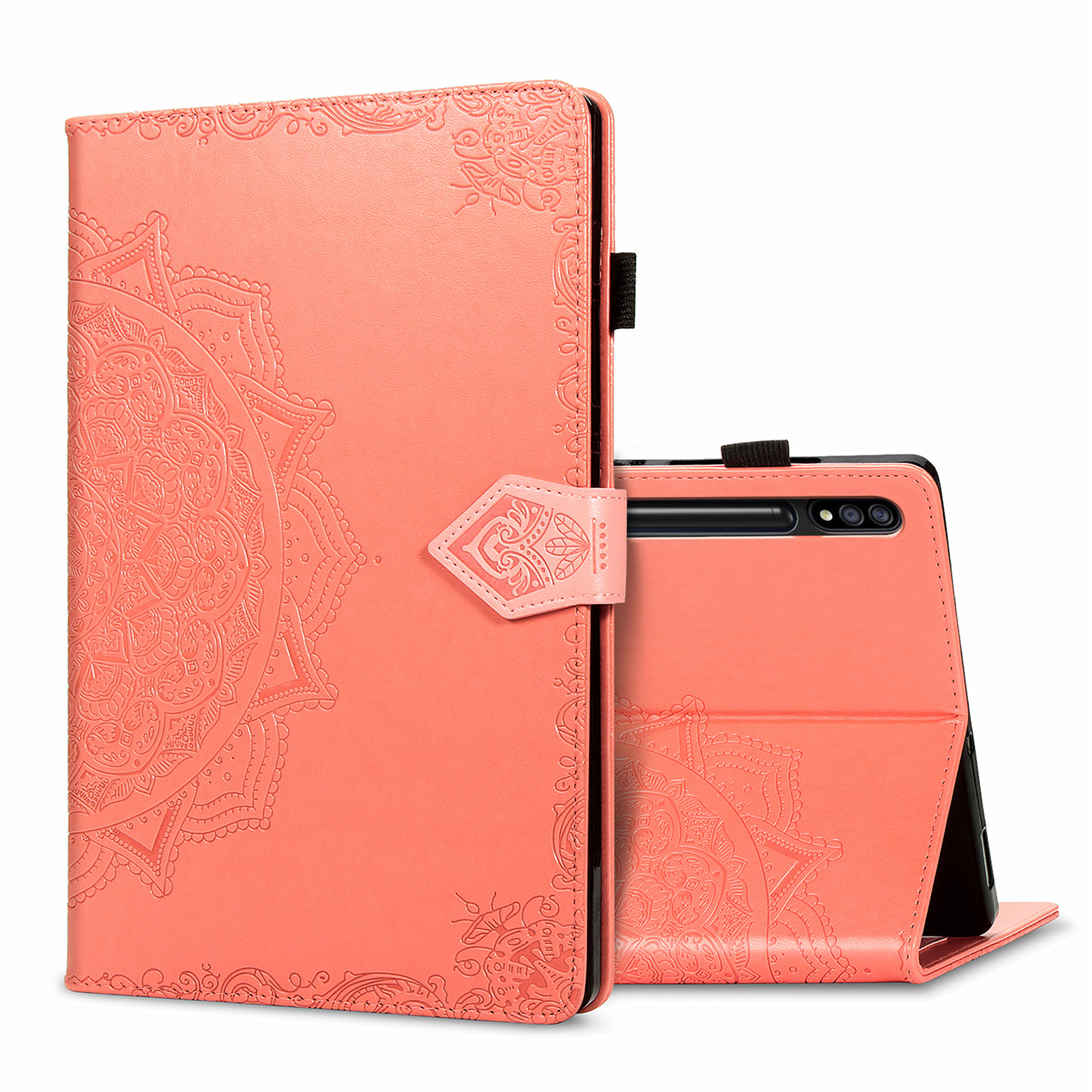 

Card Slots Design Mandala Pattern Imprinting Leather Stand Tablet Protective Shell for Samsung Galaxy Tab S7 Plus T970/T976B - Orange, Galaxy Tab S7 Plus