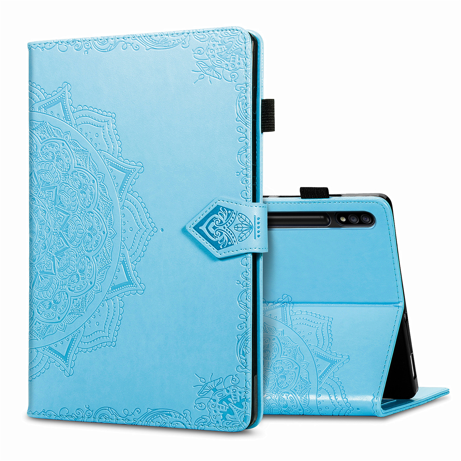 

Card Slots Design Mandala Pattern Imprinting Leather Stand Tablet Protective Shell for Samsung Galaxy Tab S7 Plus T970/T976B - Blue, Galaxy Tab S7 Plus