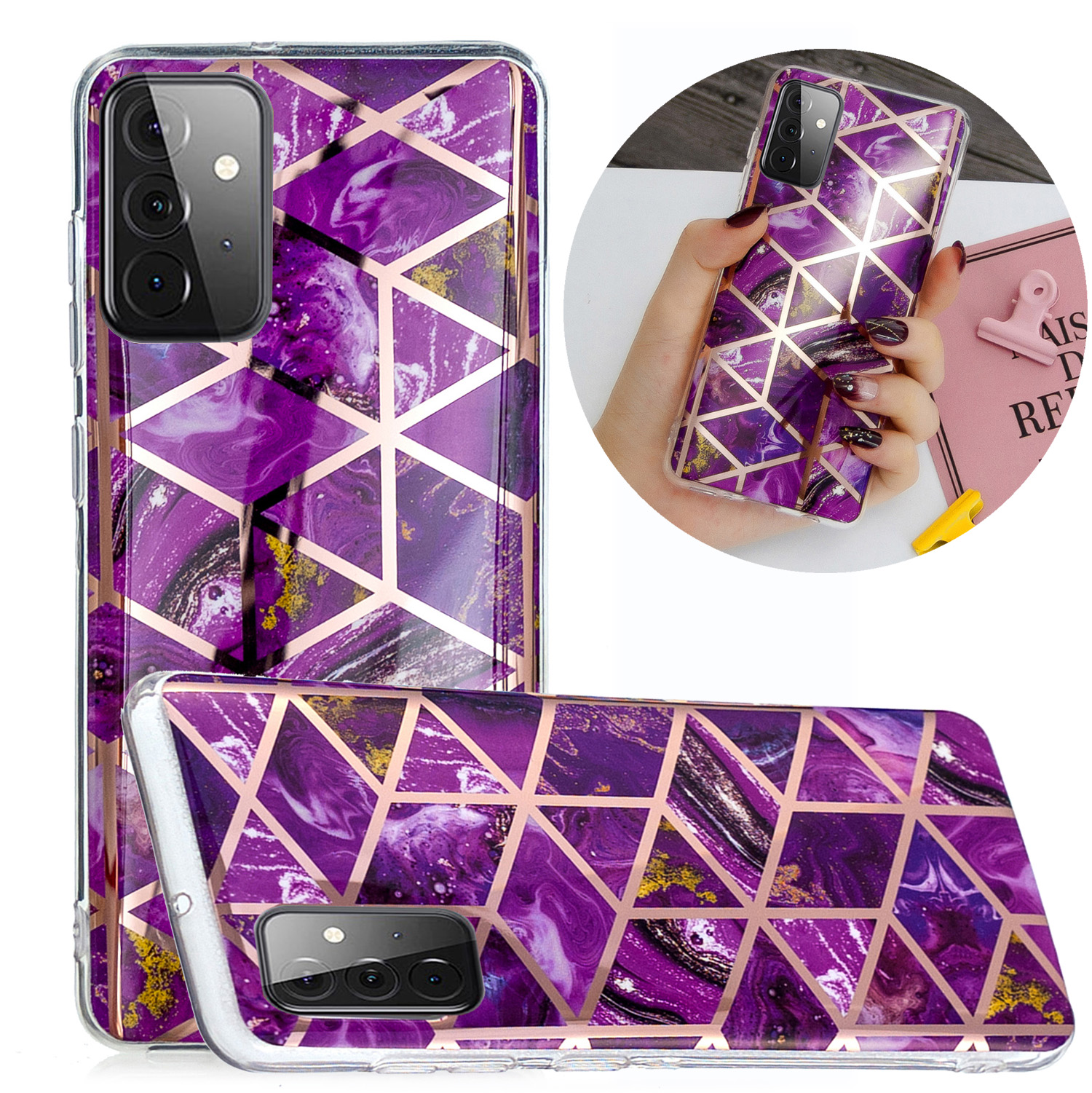 

Гибкий Чехол Для Покрытия TPU С Гальваническим Шаблоном IMD Marble Для Samsung Galaxy A72 4G / 5G - Фиолетовый Ромб, Galaxy A72 5G