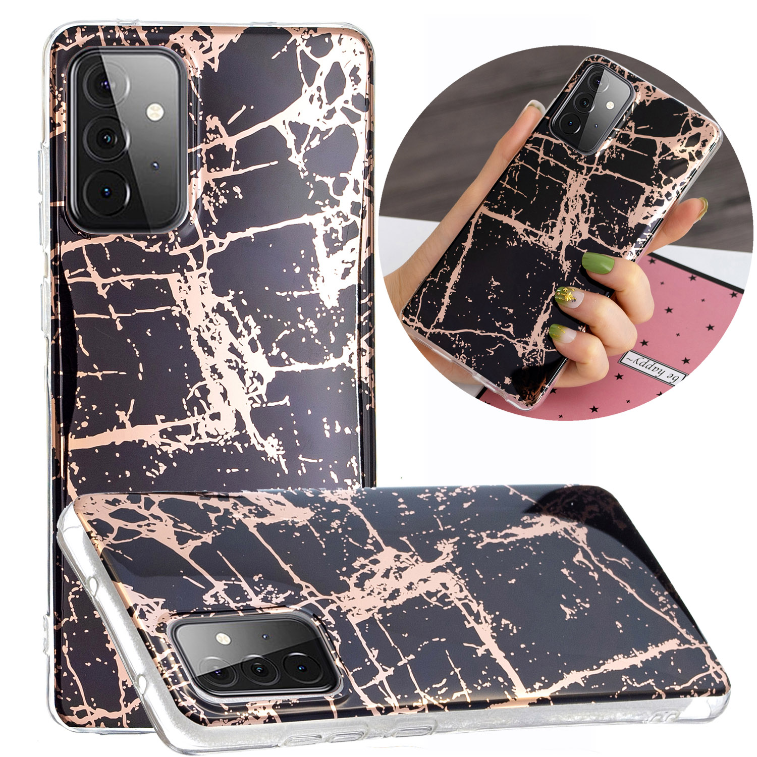

Гибкий Чехол Для Покрытия TPU С Гальваническим Шаблоном IMD Marble Для Samsung Galaxy A72 4G / 5G - Черное Золото, Galaxy A72 5G