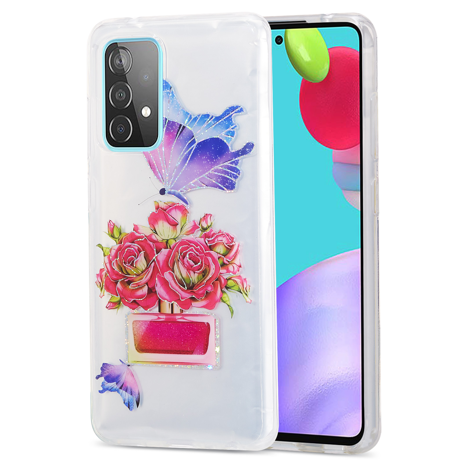 

IMD Perfume Цветок Бабочка Чехол Для Samsung Galaxy A52 5G / A52 4G 2,0 Мм TPU Защитная Крышка - Крошечная Бутылка И Бабочка, Galaxy A52 5G