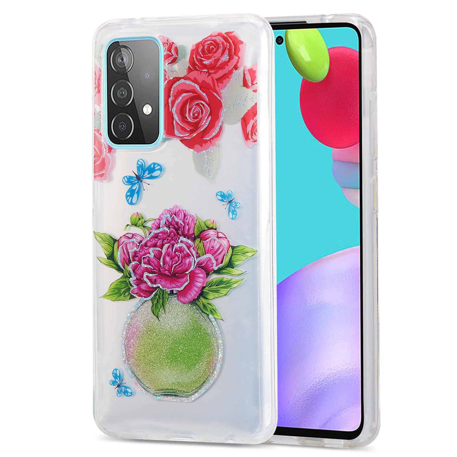

IMD Perfume Flower Butterfly Pattern Case for Samsung Galaxy A52 4G/5G / A52s 5G 2.0mm TPU Protector Cover - Green Bottle and Flower, Galaxy A52 5G