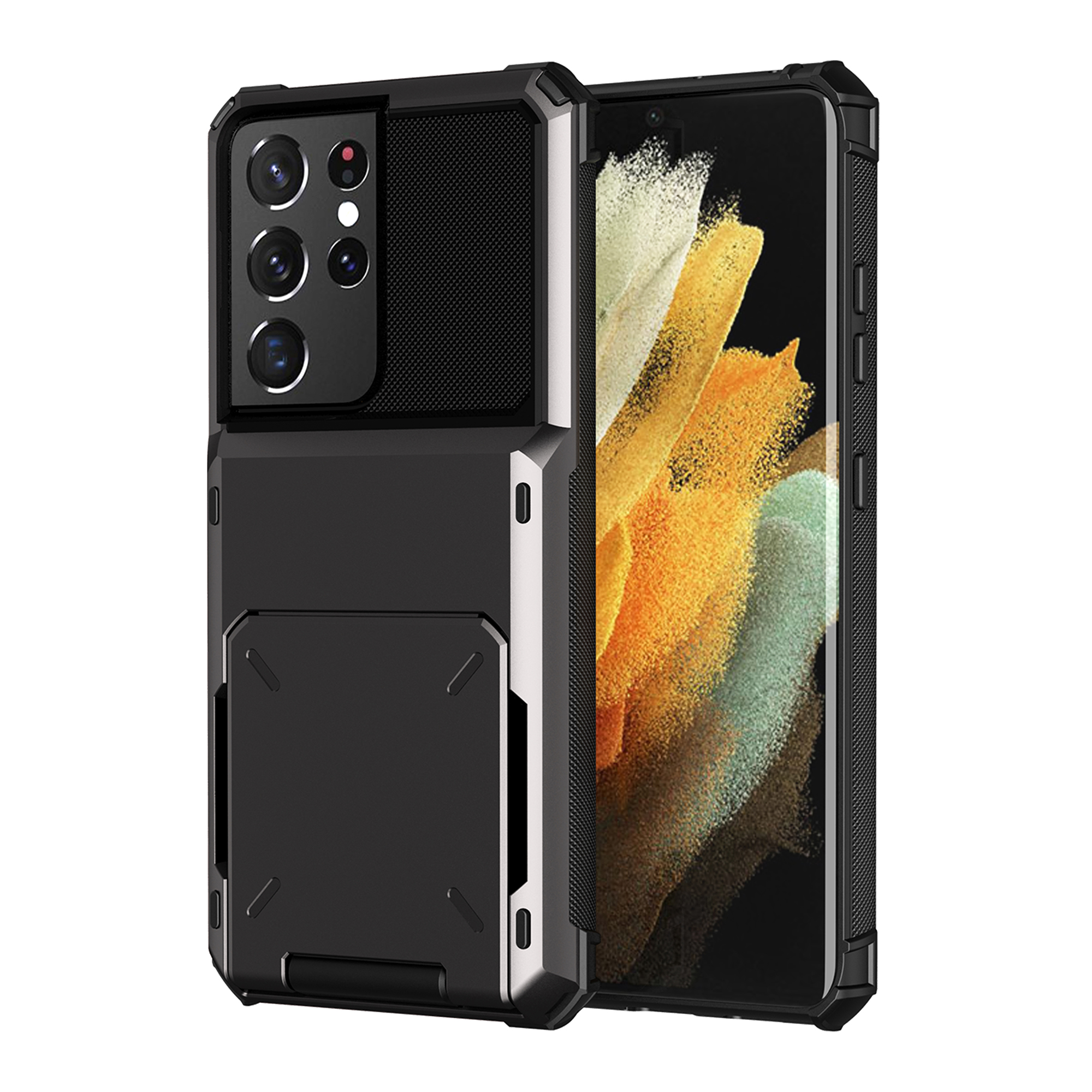 

Flip Card Holder TPU+PC Hybrid Case for Samsung Galaxy S21+ 5G - Black, Samsung Galaxy S21+