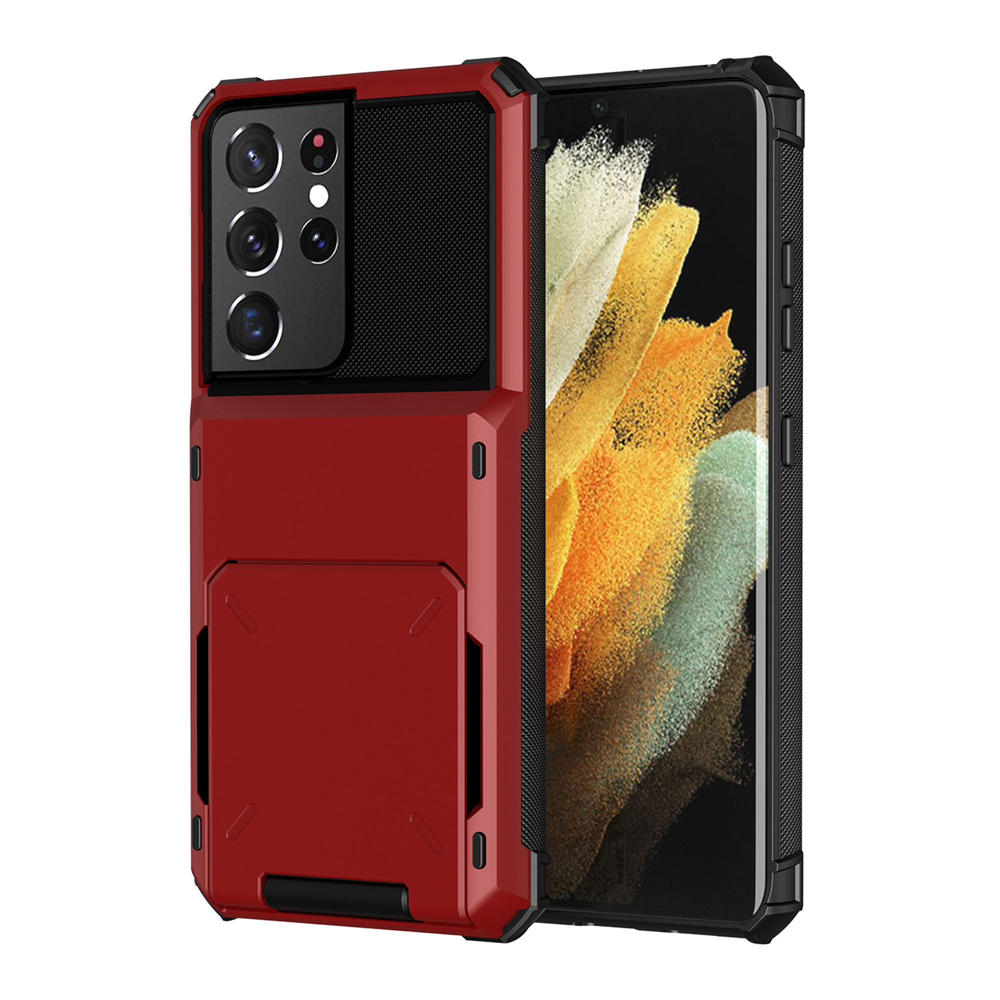 

Flip Card Holder TPU+PC Hybrid Case for Samsung Galaxy S21+ 5G - Red, Samsung Galaxy S21+
