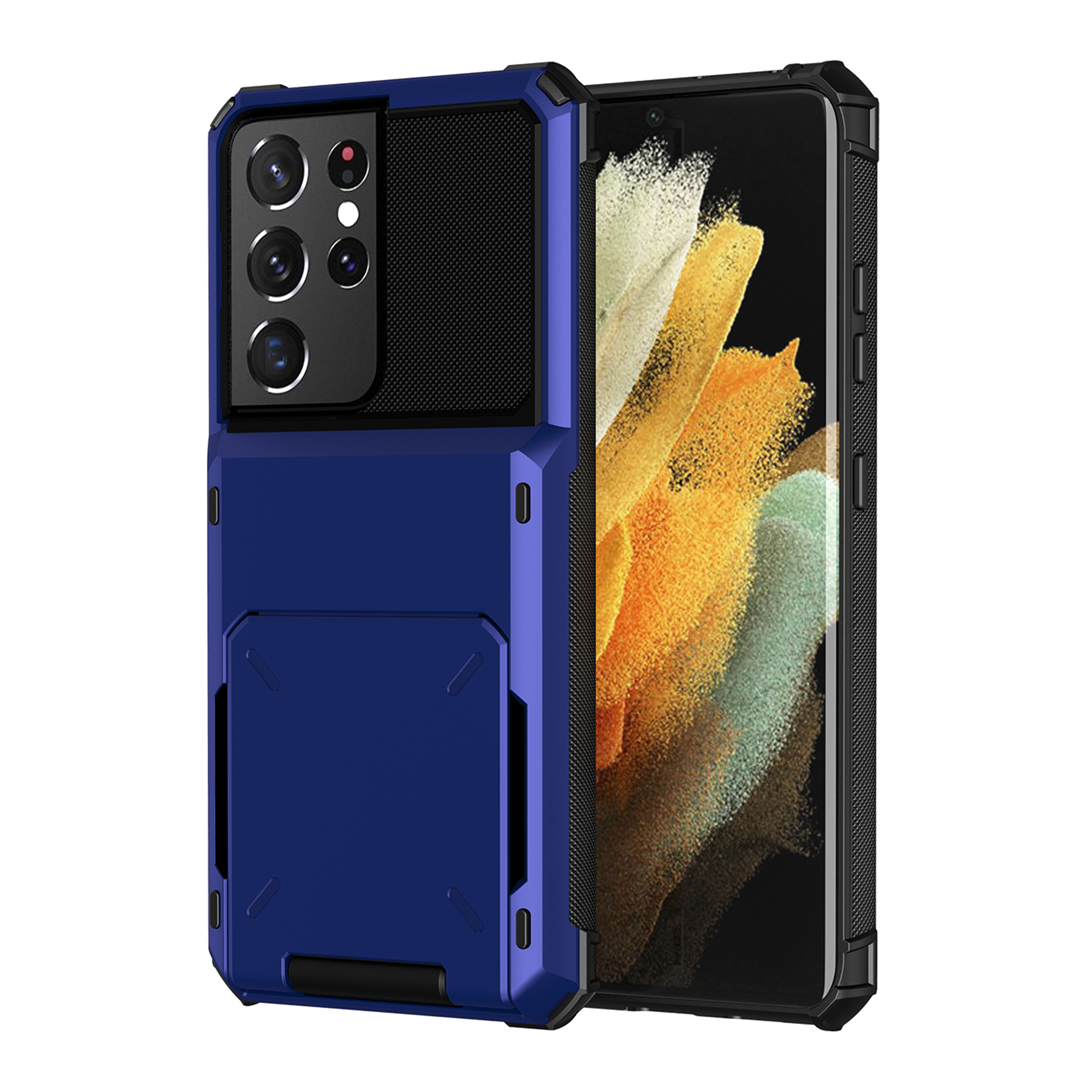 

Flip Card Holder TPU+PC Hybrid Case for Samsung Galaxy S21+ 5G - Blue, Samsung Galaxy S21+