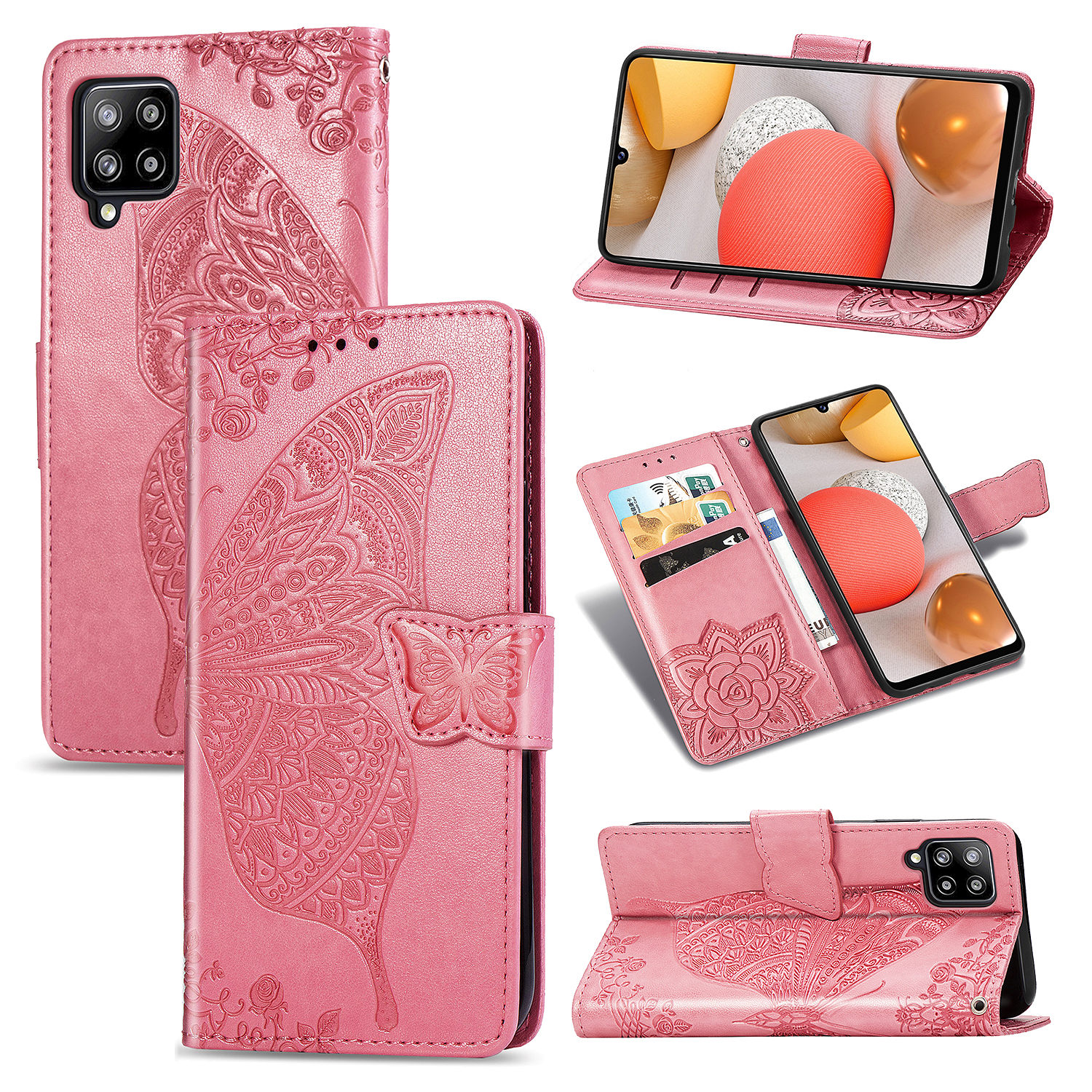 

Imprint Big Butterfly Leather Wallet Phone Shell for Samsung Galaxy A42 5G - Pink, Galaxy A42 5G