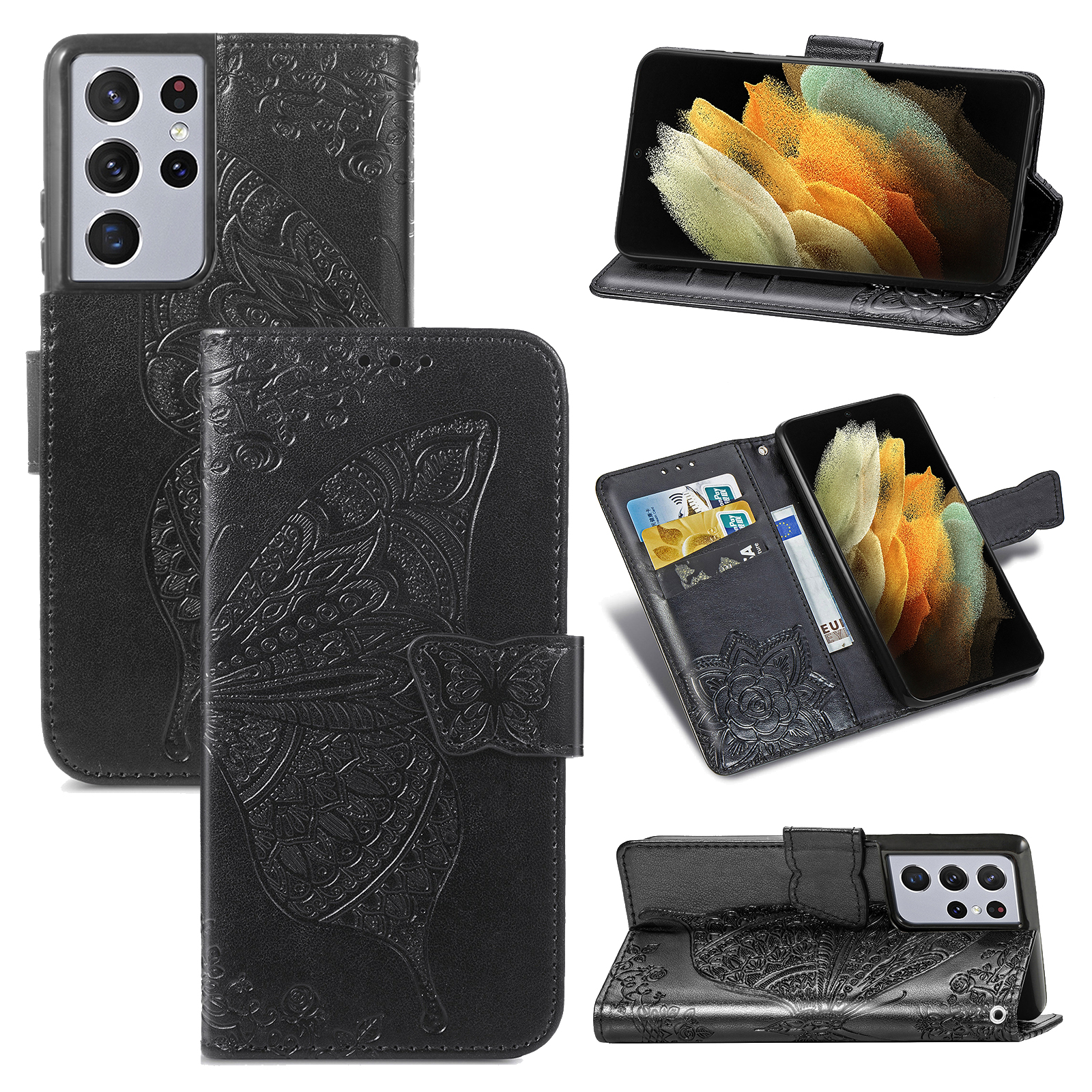 

Imprint Big Butterfly Leather Wallet Phone Shell for Samsung Galaxy S21 Ultra 5G - Black, Galaxy S21 Ultra 5G