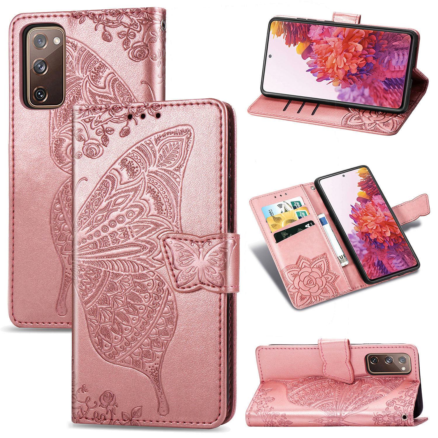 

Imprint Big Butterfly Leather Wallet Phone Shell for Samsung Galaxy S20 FE/S20 Fan Edition/S20 FE 5G/S20 Fan Edition 5G - Rose Gold, Galaxy S20 FE 5G