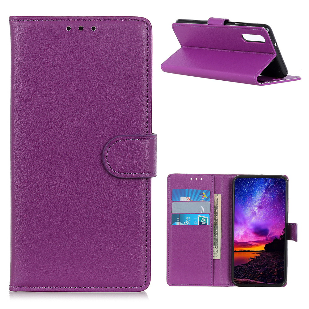 

Litchi Skin Leather Case Folio Flip Design Protective Shell with Wallet Stand for Samsung Galaxy A02 - Purple, Galaxy A02