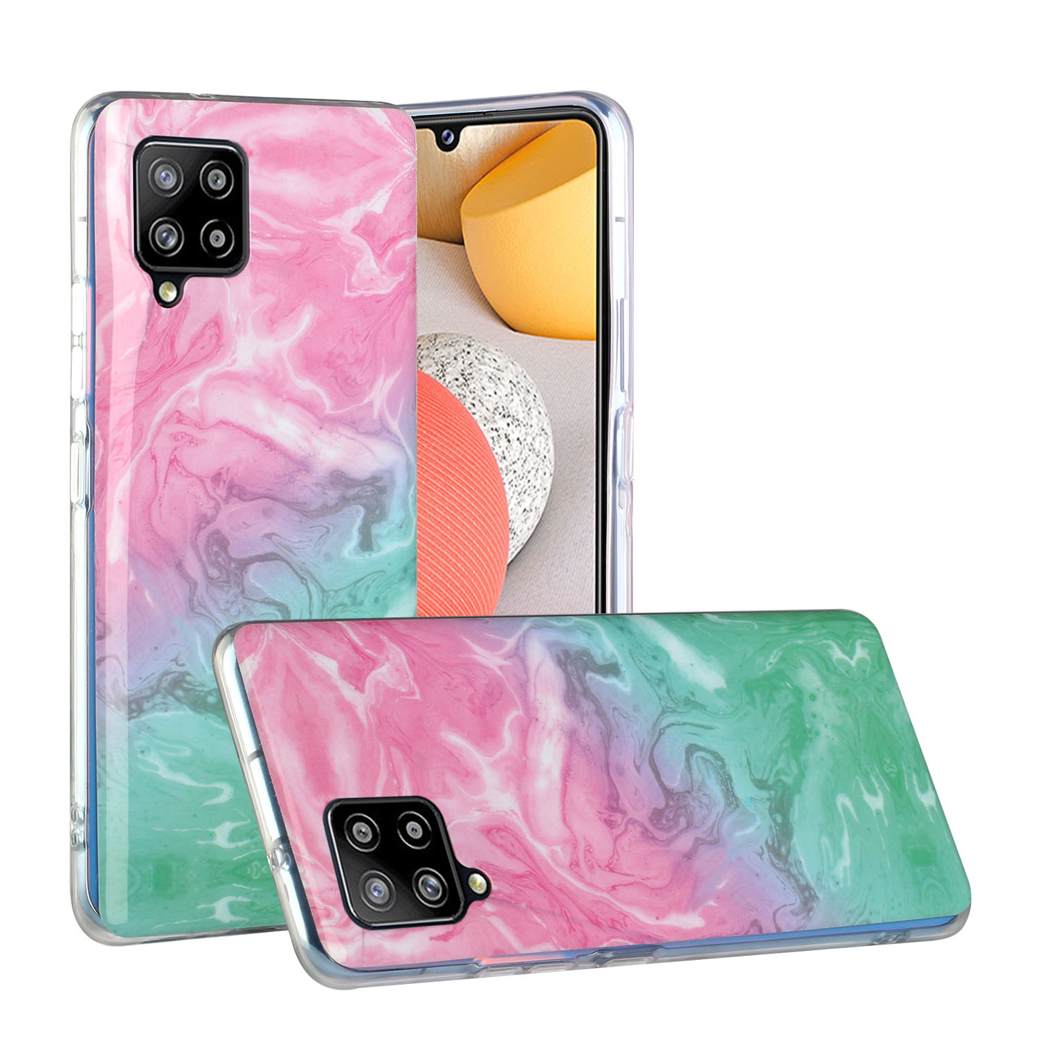 

IMD Гибкий TPU Задняя Крышка С Мраморным Рисунком Печать Для Samsung Galaxy A42 5G - Розовый / Зеленый, Galaxy A42 5G