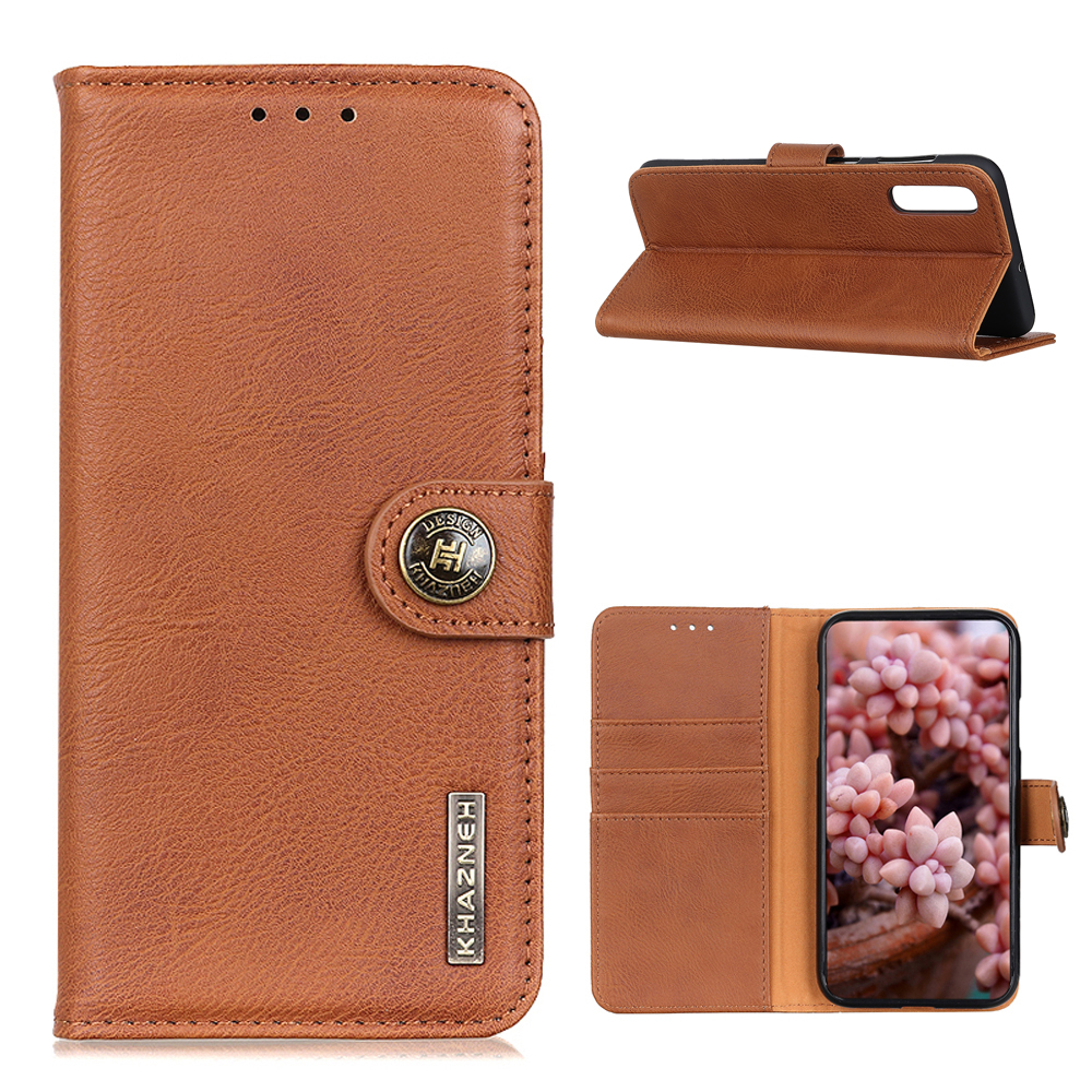 

KHAZNEH Retro Style Leather Protector Case Wallet Stand Cover for Samsung Galaxy A02/M02 - Brown, Galaxy M02