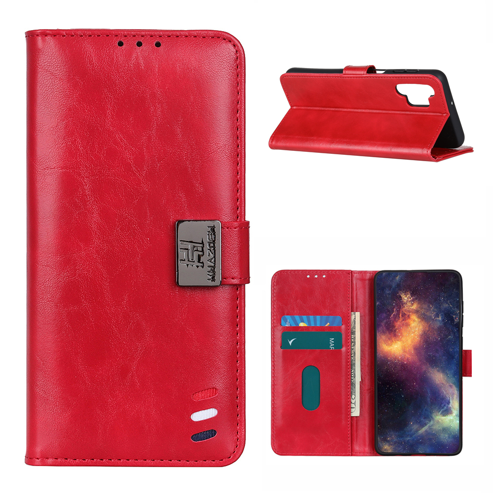 

Для Samsung Galaxy A32 4G (версия ЕС) Кожаный Чехол Для Кожаных Чехлов С Tri-Color Decor - Красный, Galaxy A32 4G (EU Version)