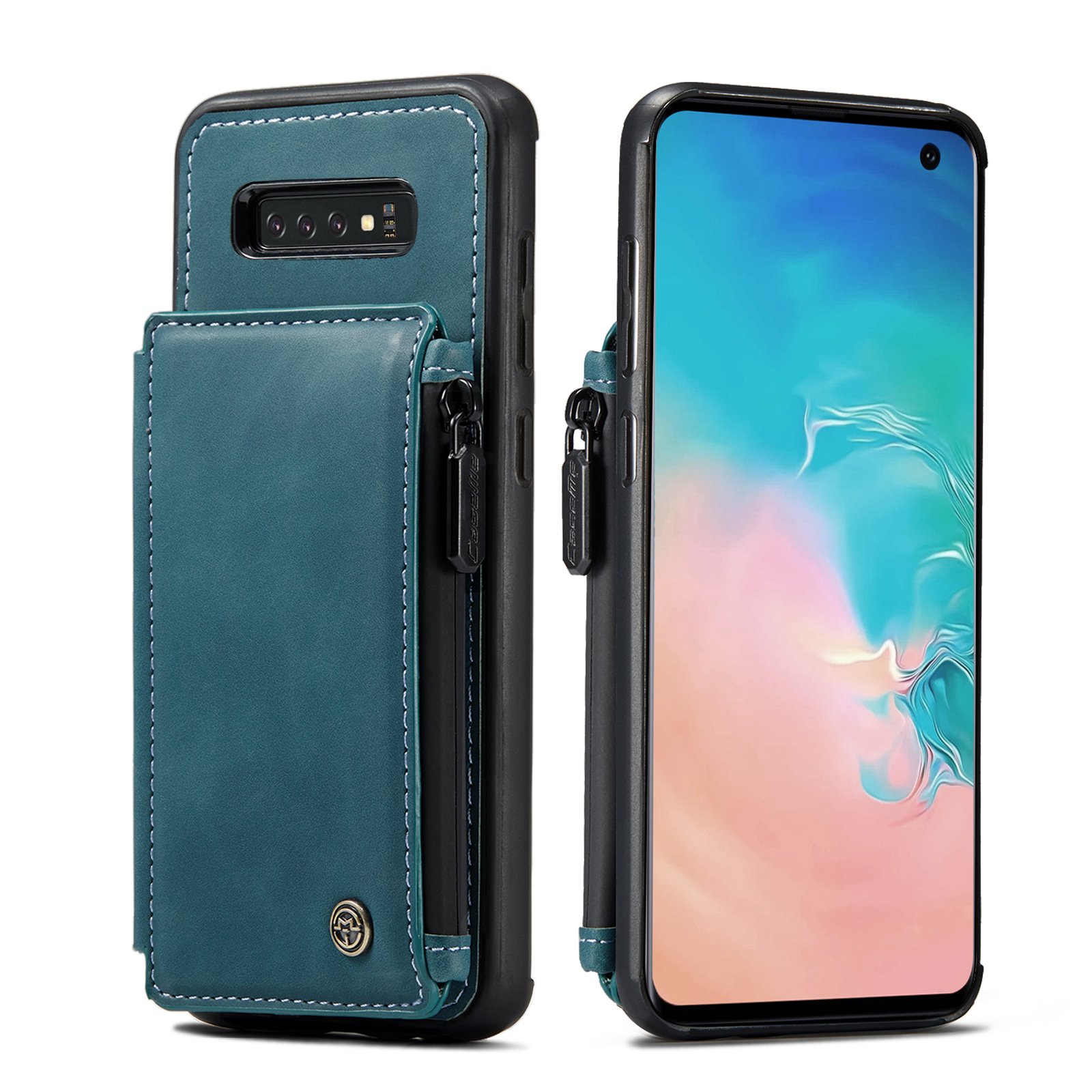 

Caseme C20 Pocket Cocket Design Design PU - Синий, Galaxy S10