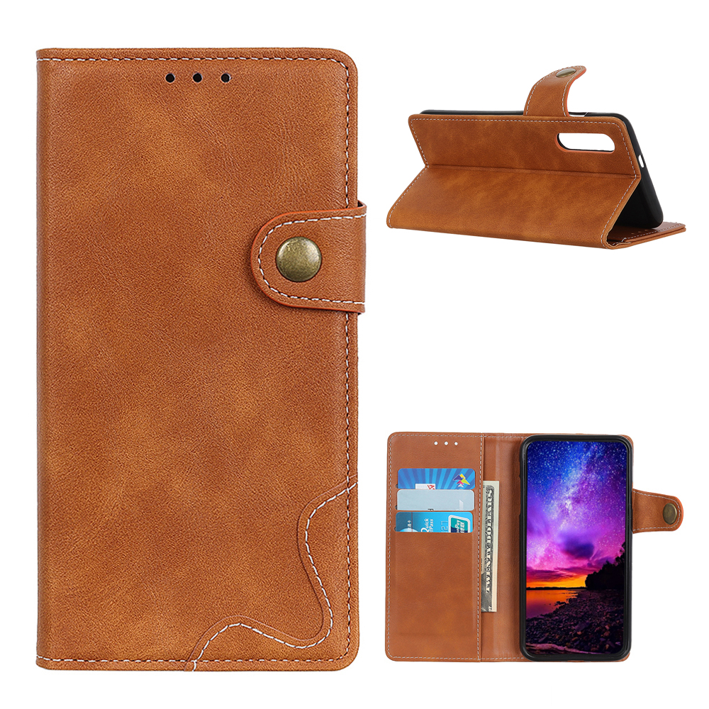 

S Shape Decor PU Leather Wallet Case with Supporting Stand Cover for Samsung Galaxy A02/M02 - Brown, Galaxy A02
