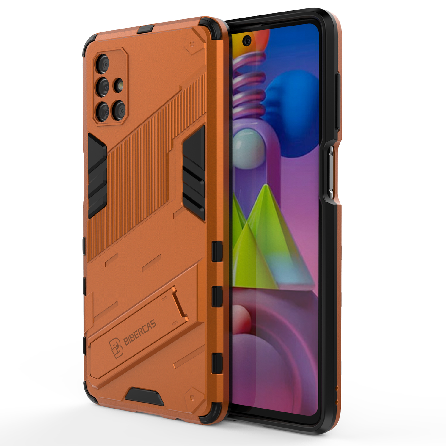 

PC + TPU Hybrid Phone Case Back Cover Protector with Kickstand for Samsung Galaxy M51 - Orange, Galaxy M51
