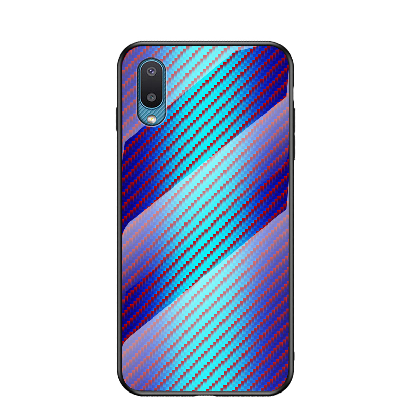 

Anti-scratch Carbon Fiber Texture Design Tempered Glass Phone Cover Case for Samsung Galaxy A02 / M02 - Blue Fiber, Galaxy A02