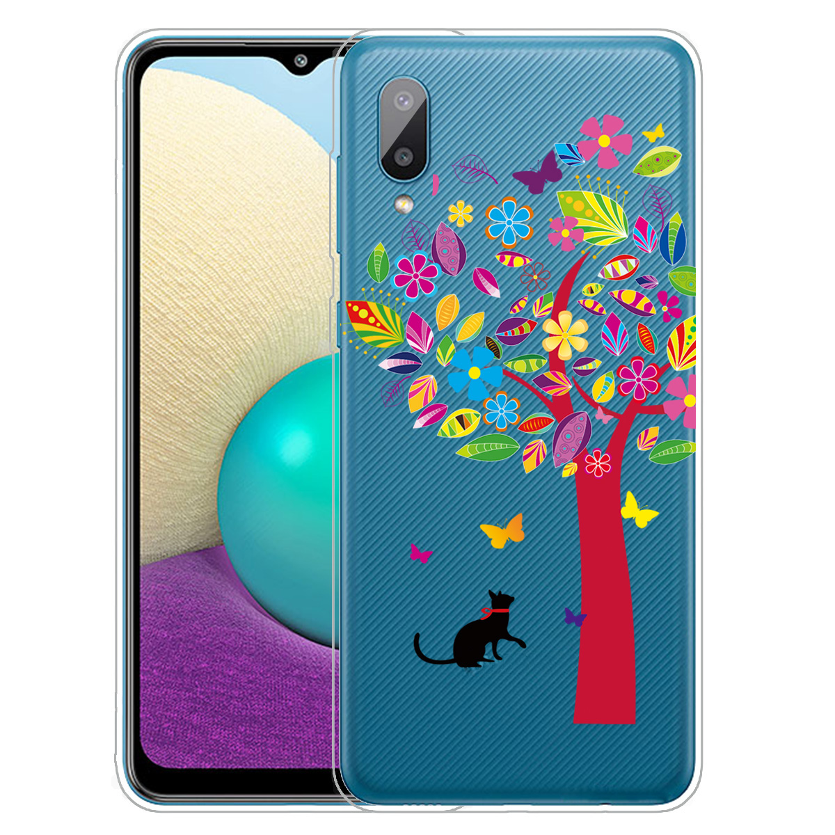 

Drop-Proof IMD Pattern Soft TPU Phone Case for Samsung Galaxy A02/M02 - Cat and Tree, Galaxy A02